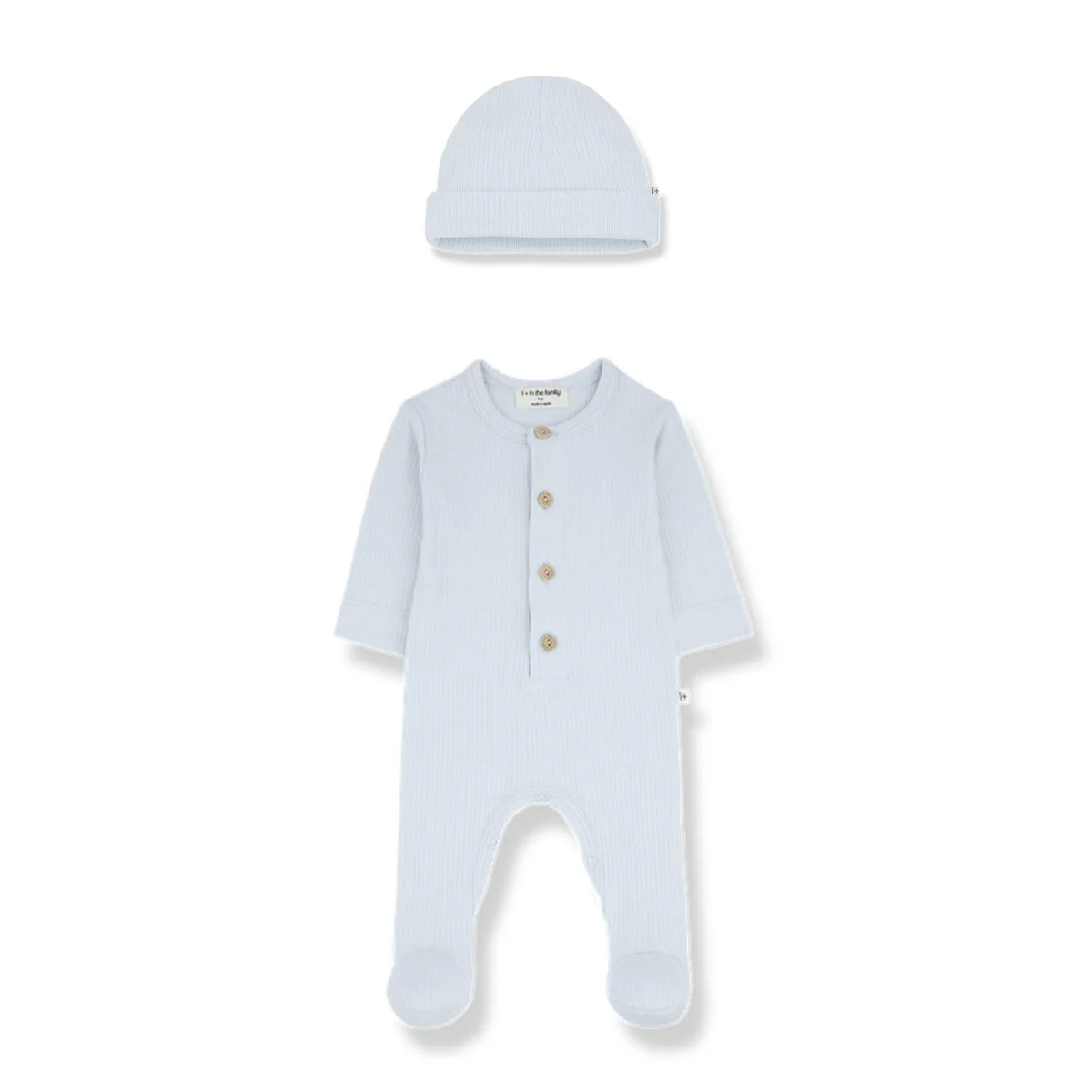 1+ in the Family Nino Footie & hat - Misty Blue