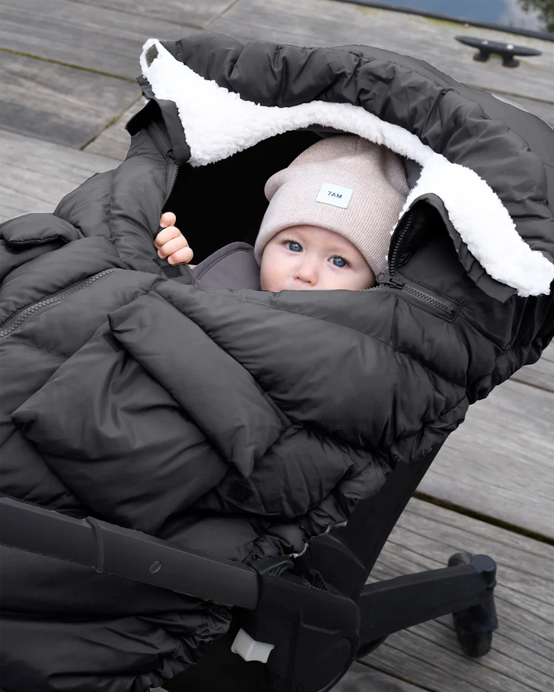 7AM Car Seat Cocoon - Black Oslo Plush - Image 4