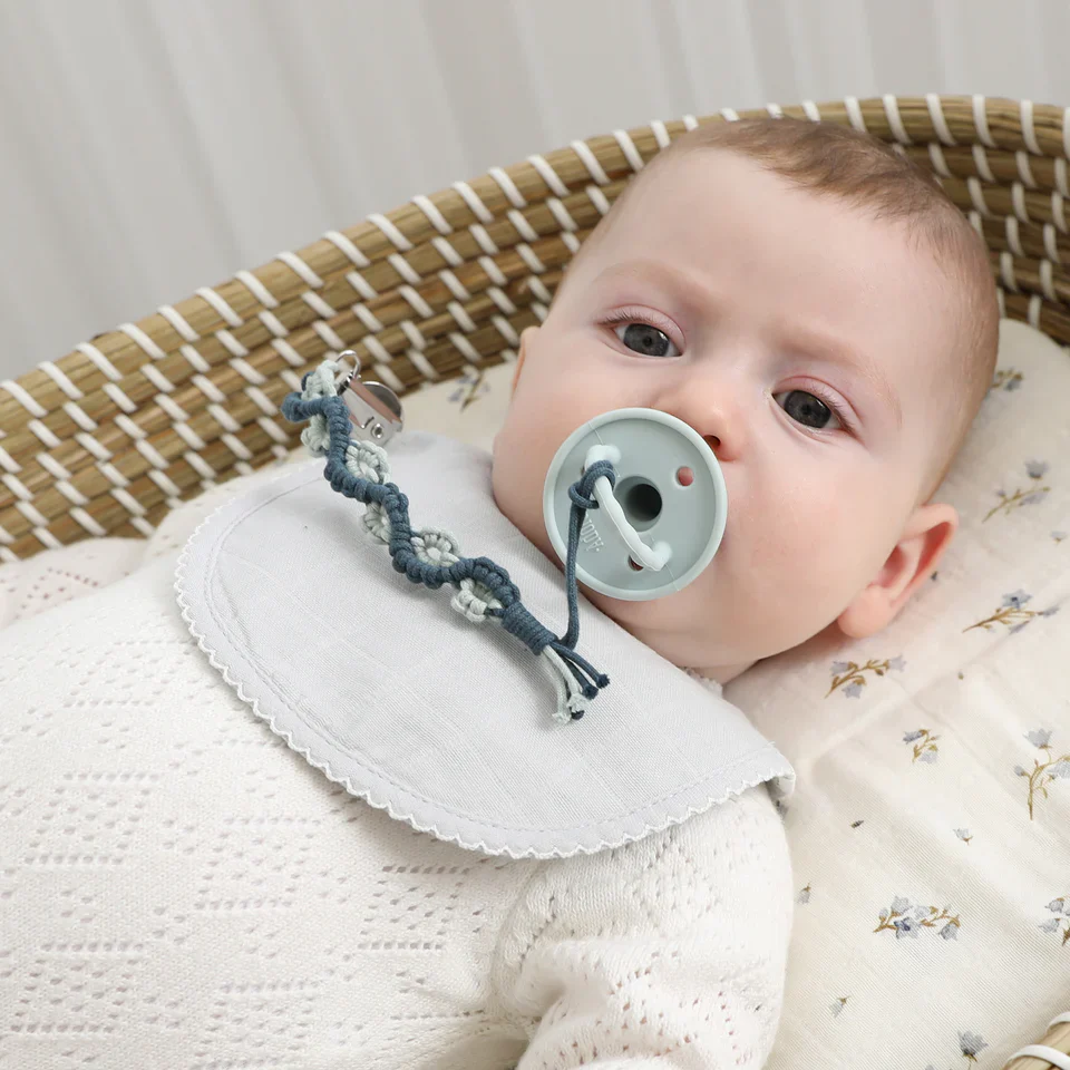 Adora Lily Macrame Pacifier Clip - Denim - Image 2
