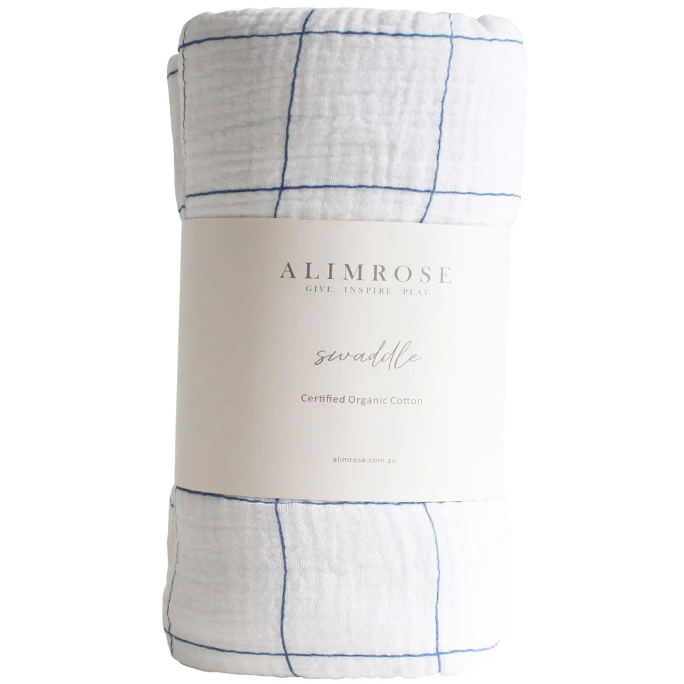 Alimrose Muslin Swaddle - Grid Navy