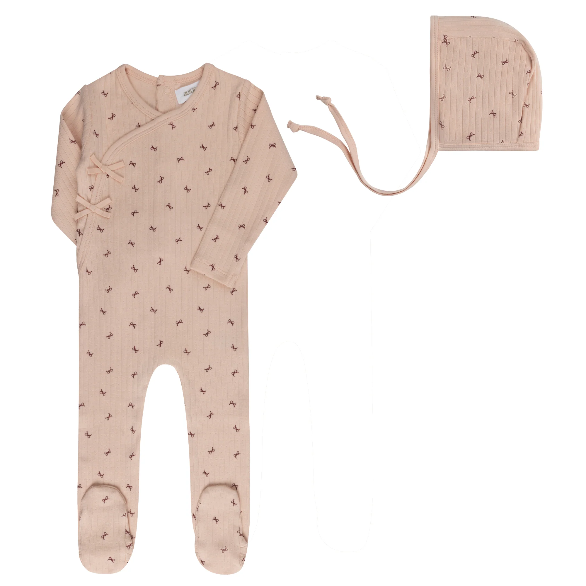 Aurora Bow Pattern Collection Footie And Bonnet - Pink