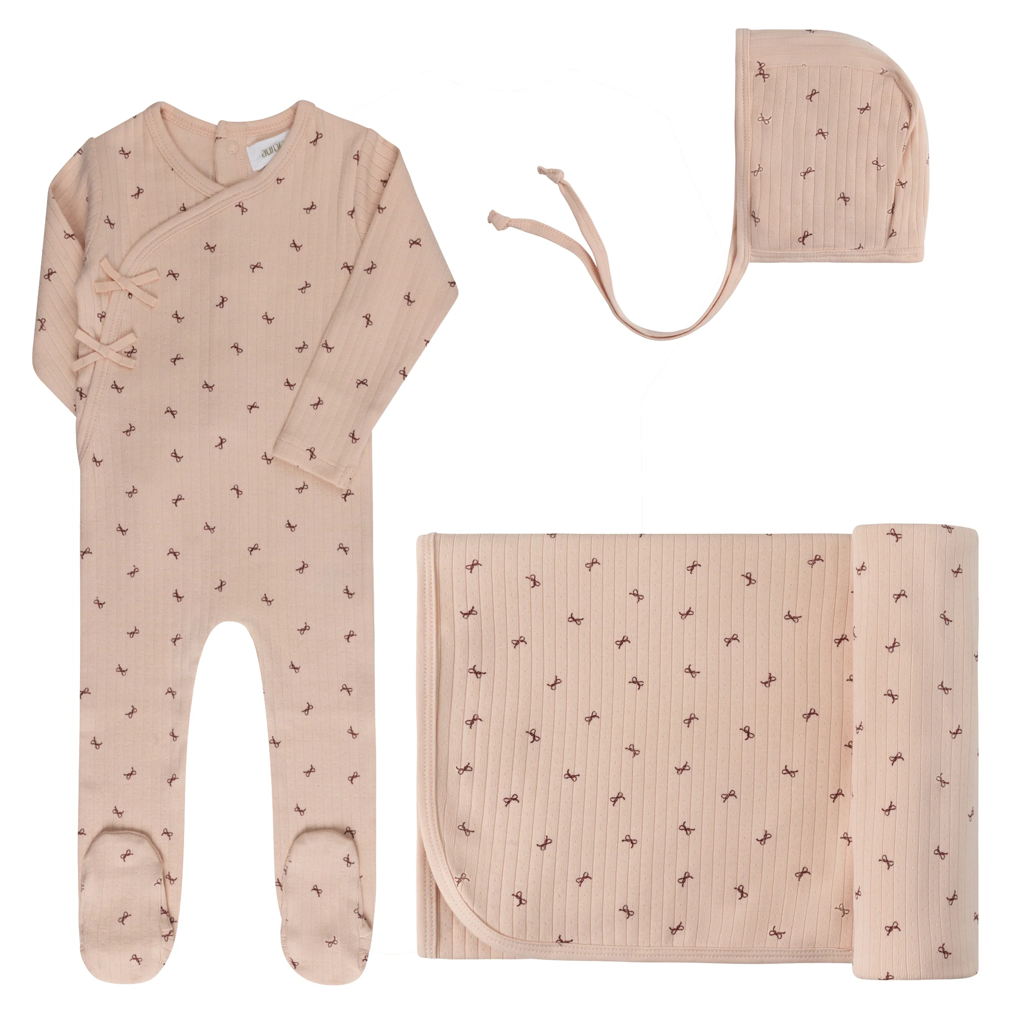 Aurora Bow Pattern Collection Layette Set - Pink