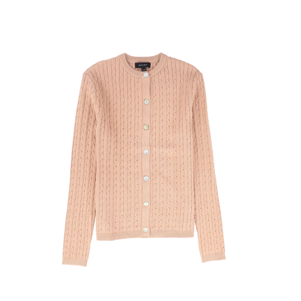 Bamboo Cable Knit Buttoned Cardigan - Pink