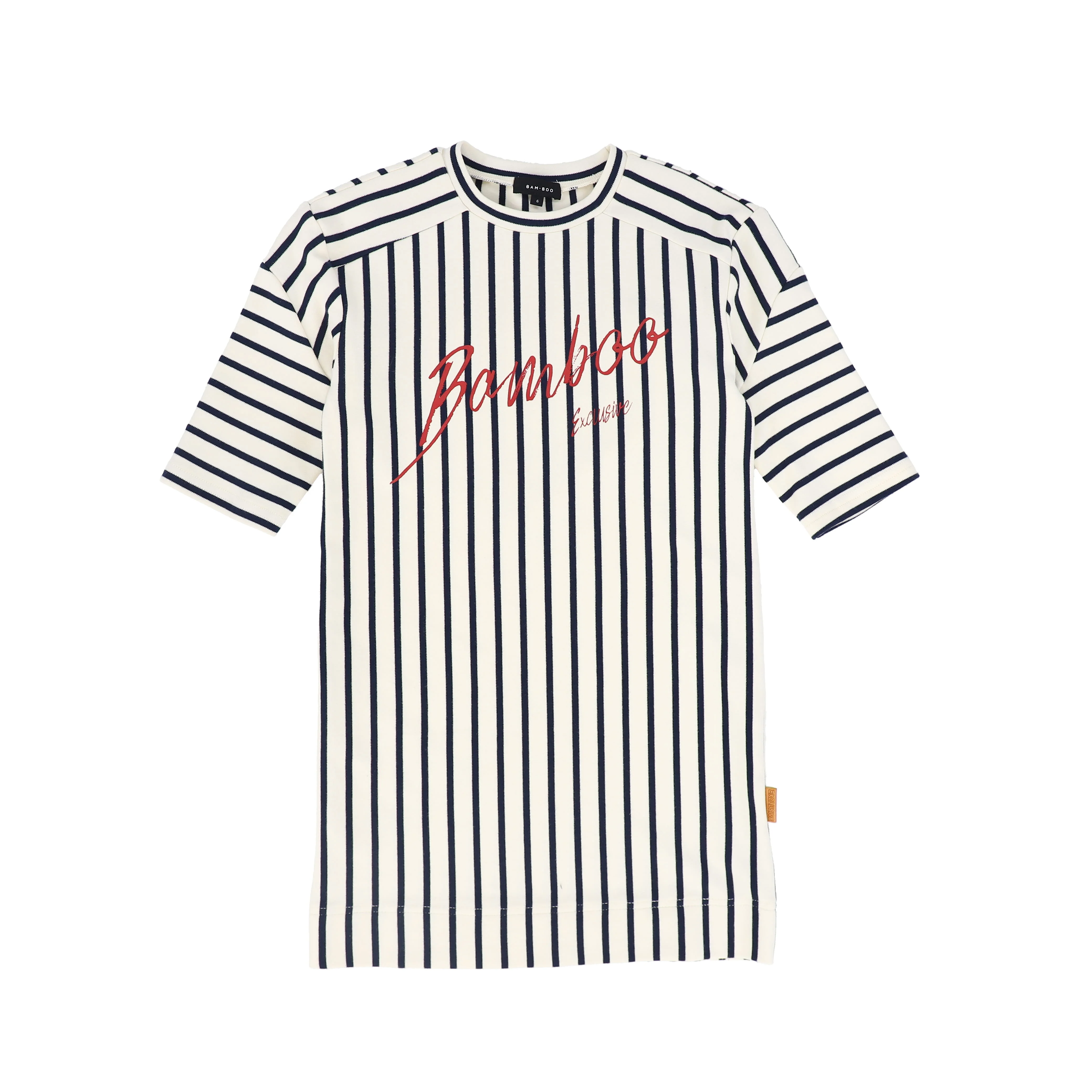 Bamboo Script Striped T-shirt Dress - Navy - Image 2