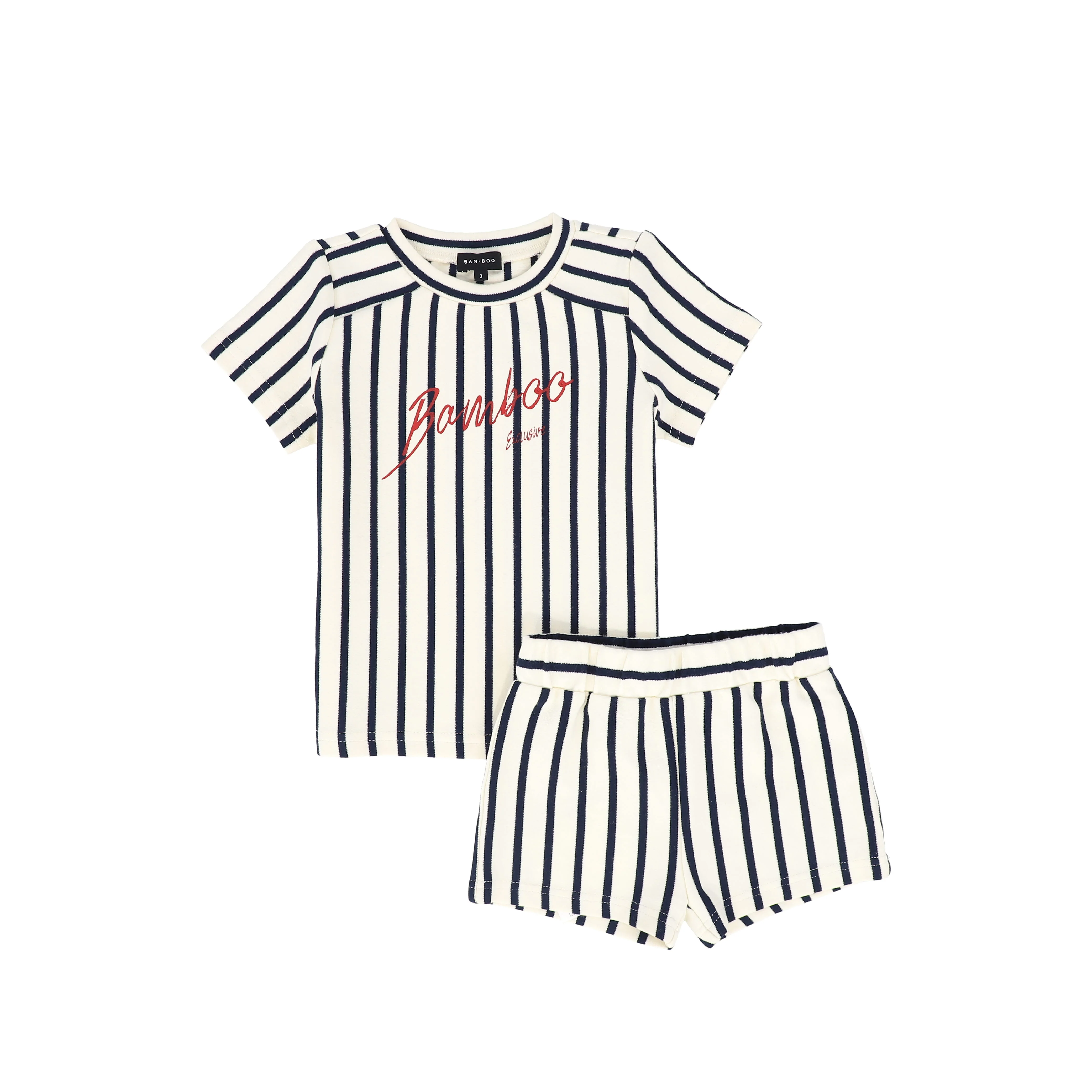Bamboo Script Striped T-shirt Set - Navy - Image 2