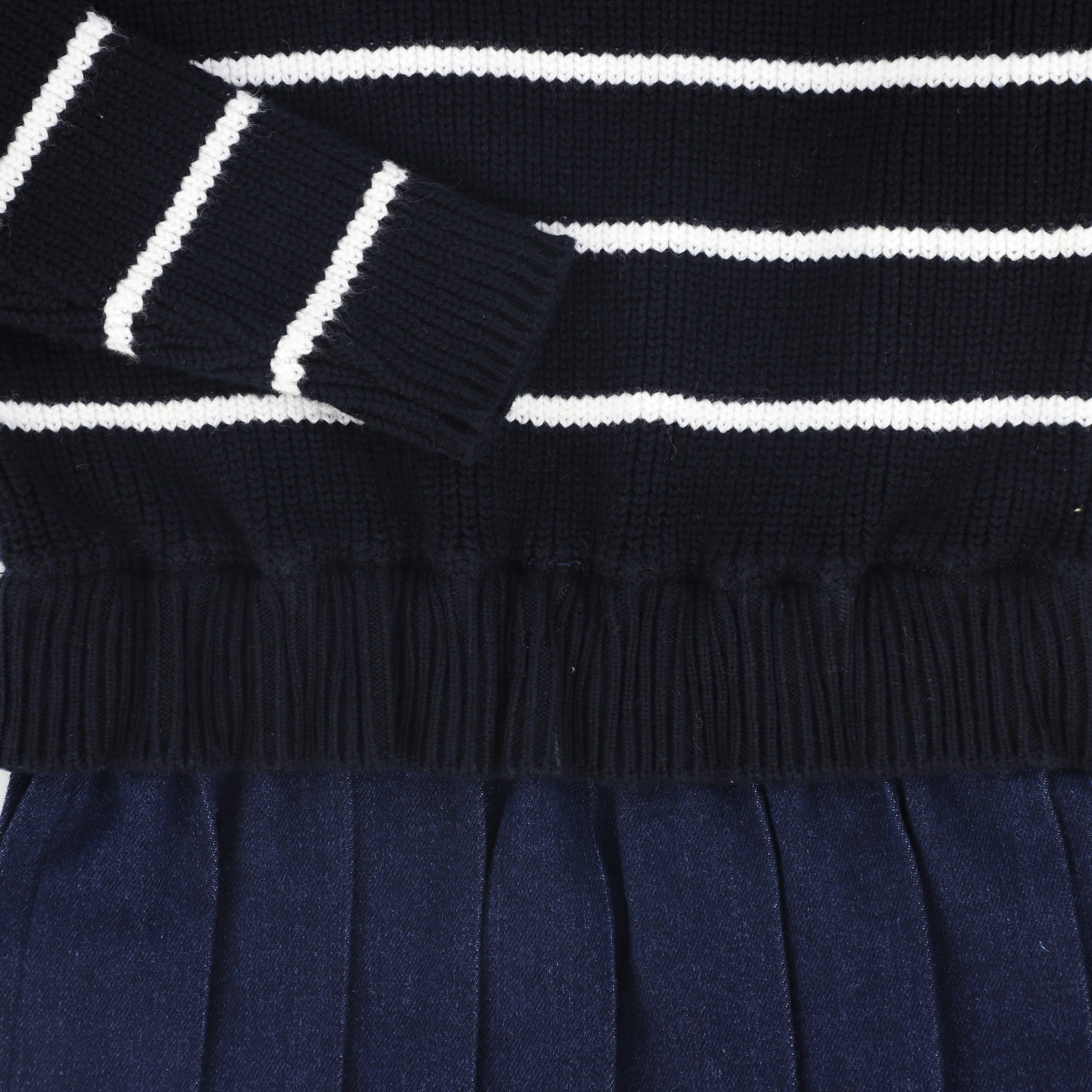 Bamboo Stripe Knit Pleated Dress - Navy - Image 2