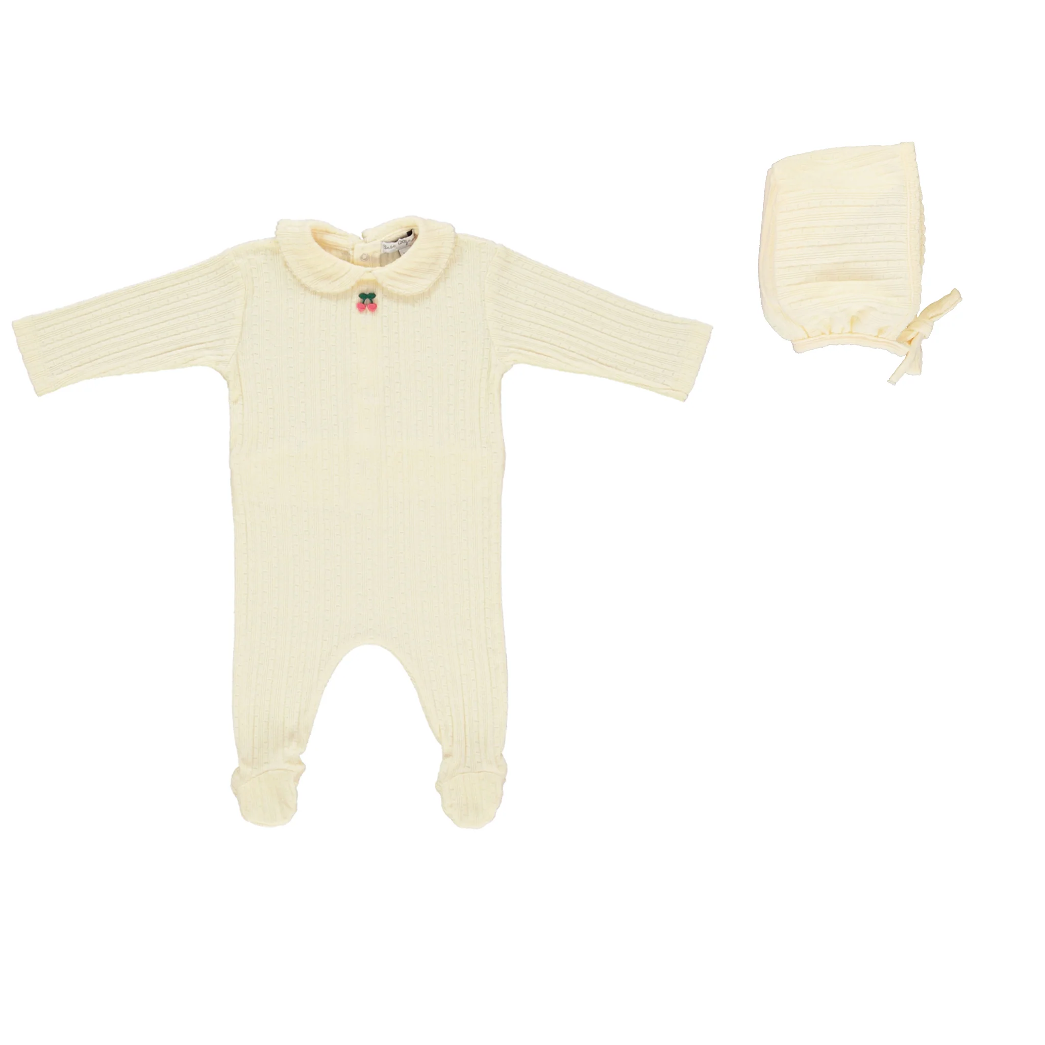 Bebe Organic Bebe Collar Overall Footie & Bonnet - Natural Cherry