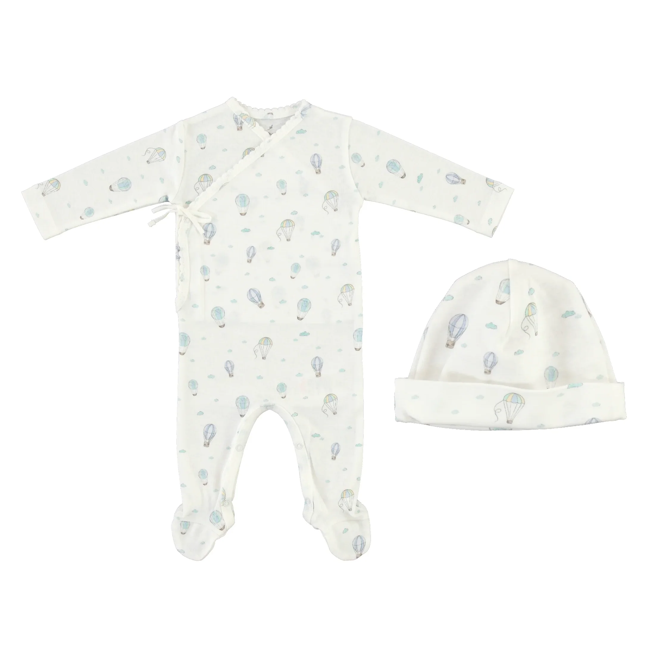 Bebe Organic Finn Wrap Footie & Bonnet - Balloon Sky