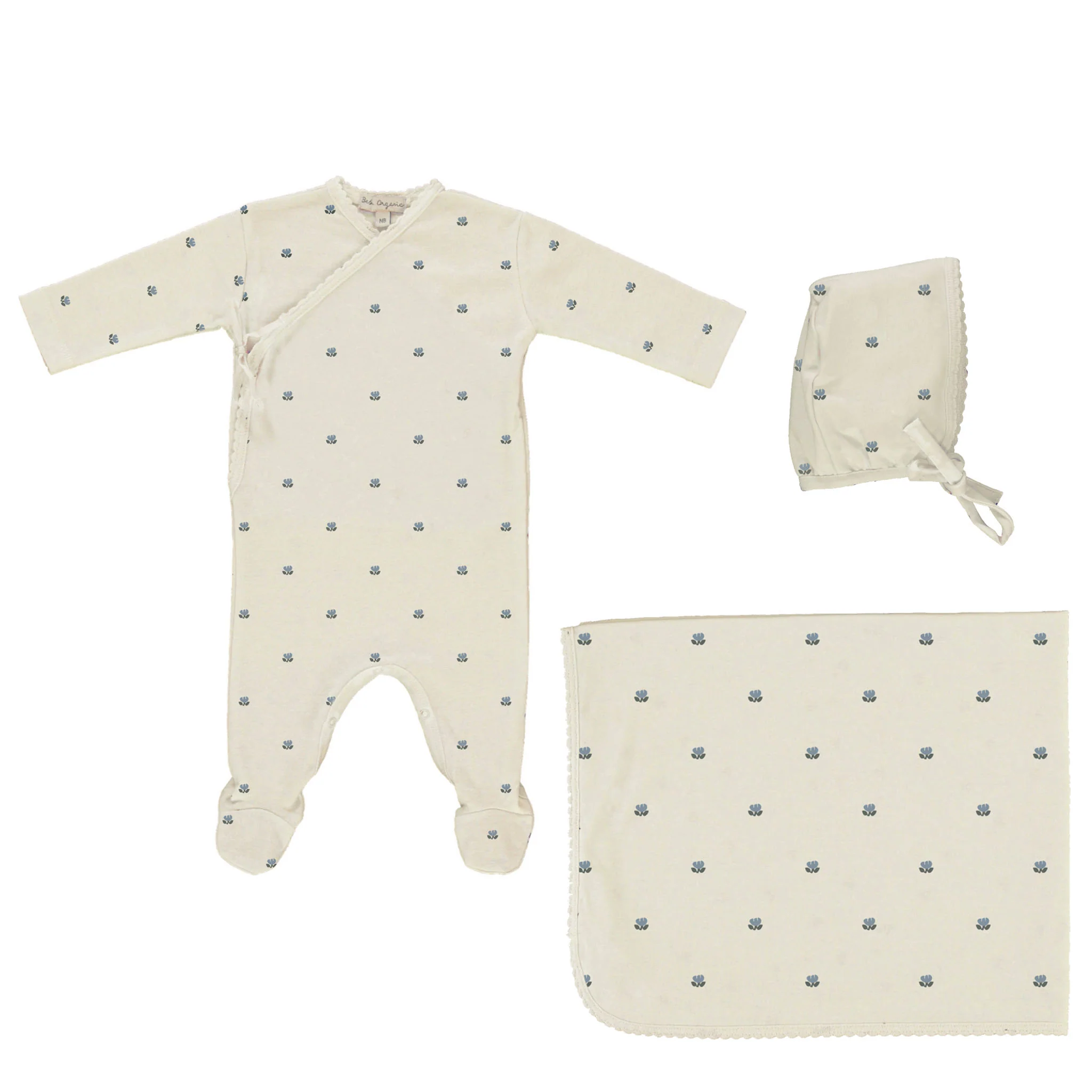 Bebe Organic Lisa Wrap Overall 3PC Set - Tulip Jacquard