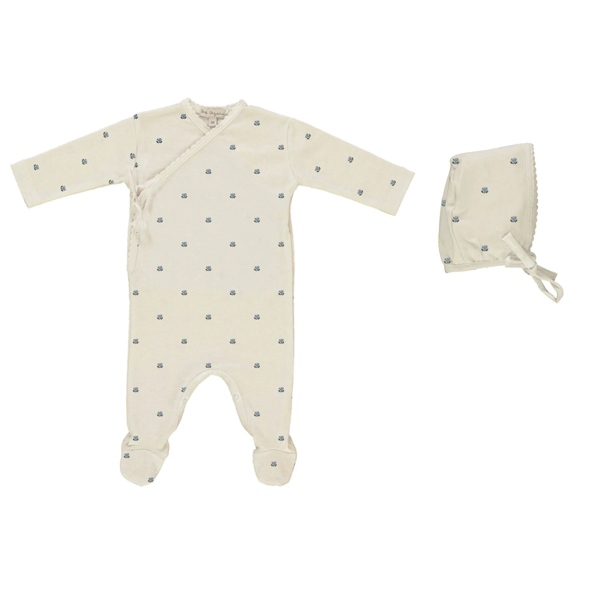 Bebe Organic Lisa Wrap Overall Footie & Bonnet - Tulip Jacquard