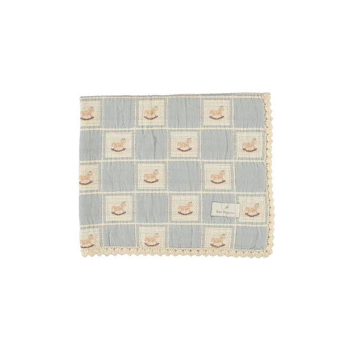 Bebe Organic Rocking Horse Blanket - Blue Patchwork