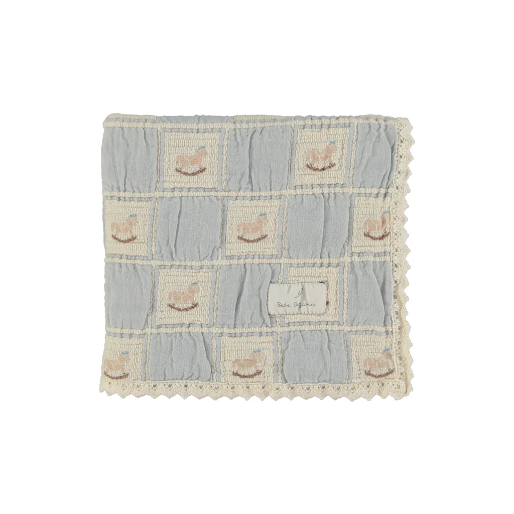 Bebe Organic Rocking Horse Patchwork Blanket - Blue Horse