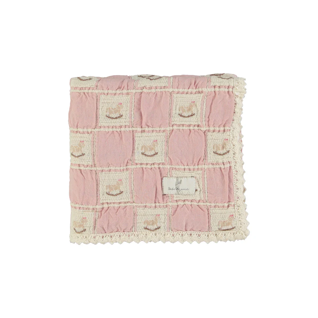 Bebe Organic Rocking Horse Patchwork Blanket - Mauve Horse - Image 2