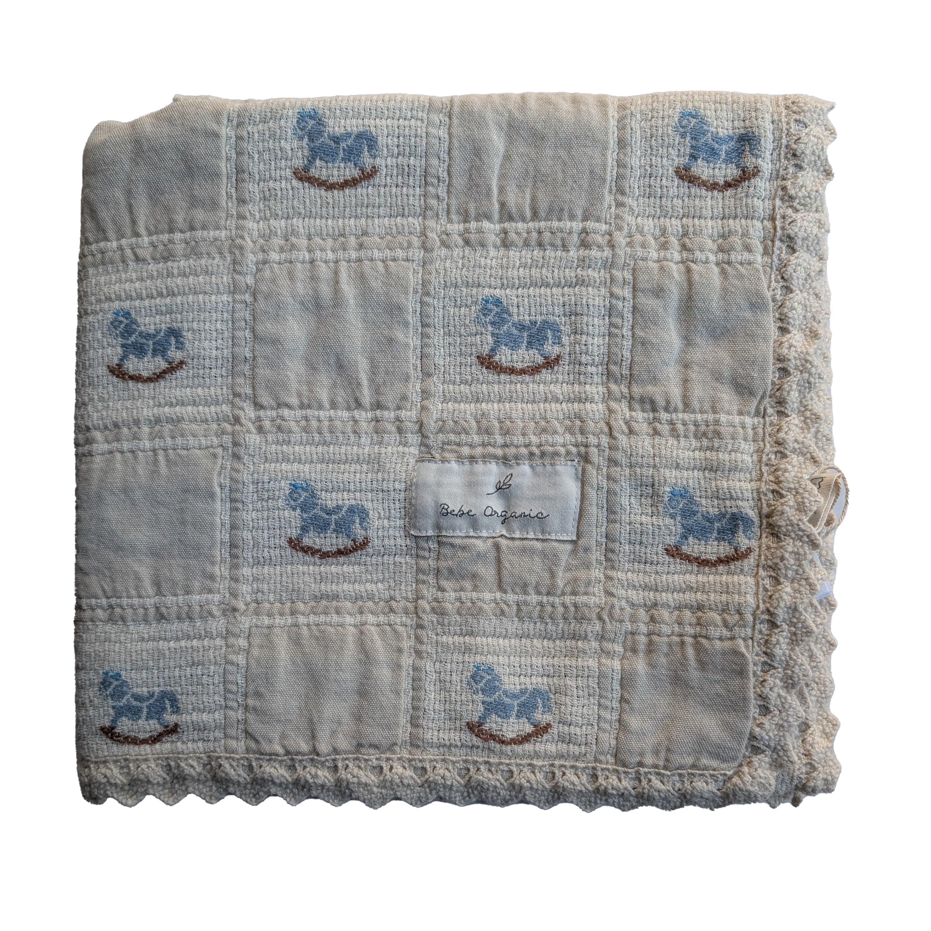 Bebe Organic Rocking Horse Patchwork Blanket - Sand Blue