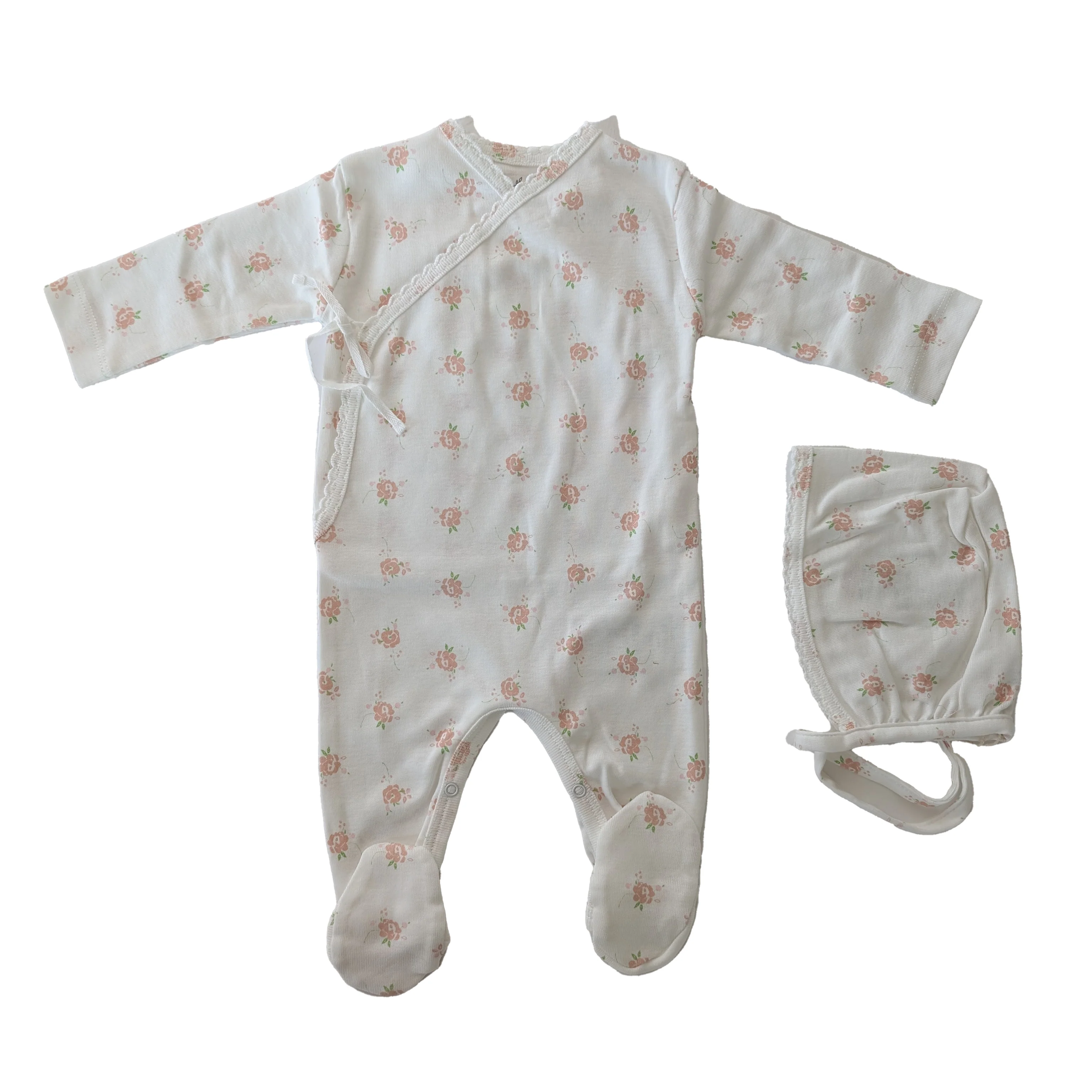 Bebe Organic Rosie Wrap Overall Footie & Bonnet - Mauve Pink