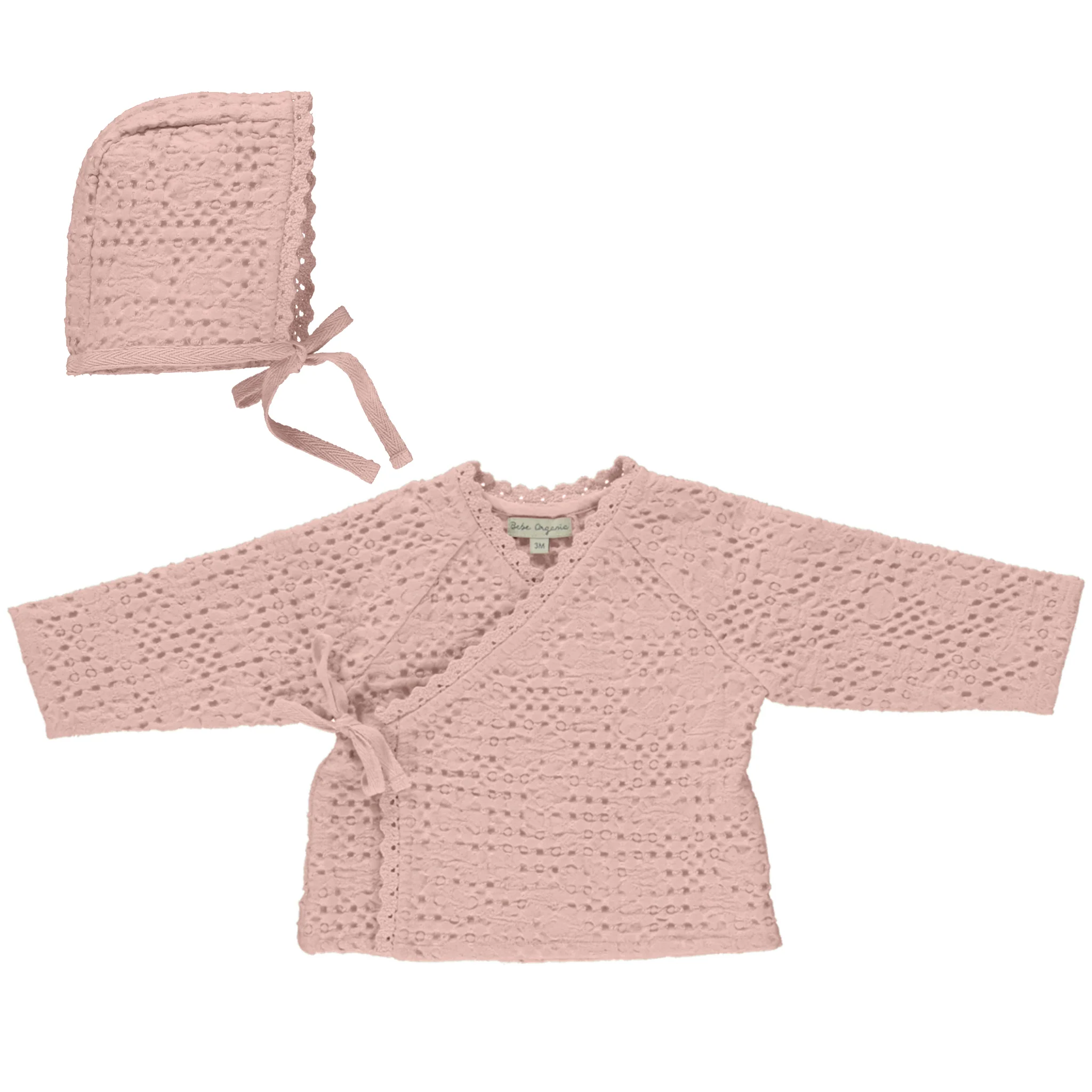 Bebe Organic Waffle Jacket & Bonnet - Blush