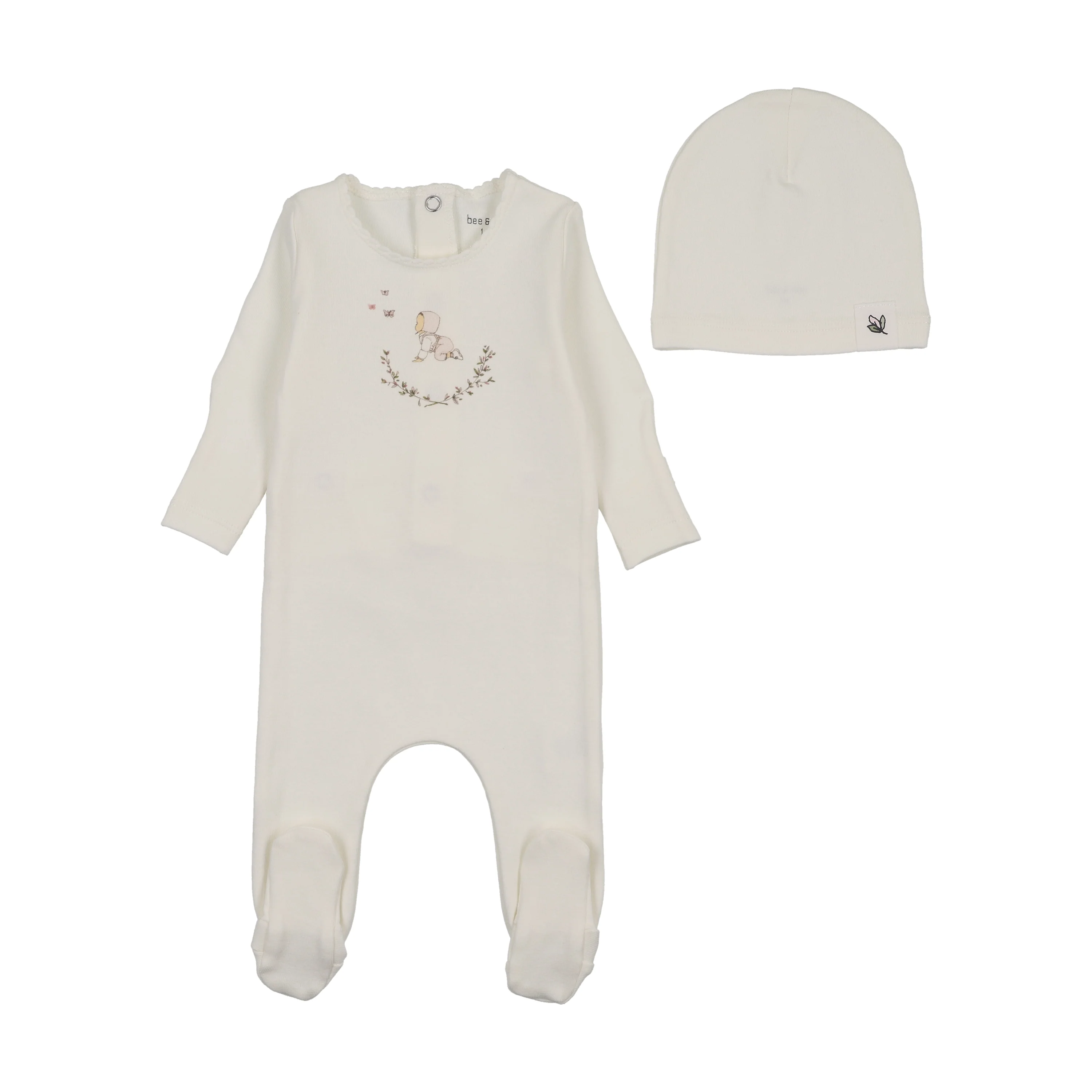 Bee & Dee Baby Image Footie And Beanie - Chalk White Girls