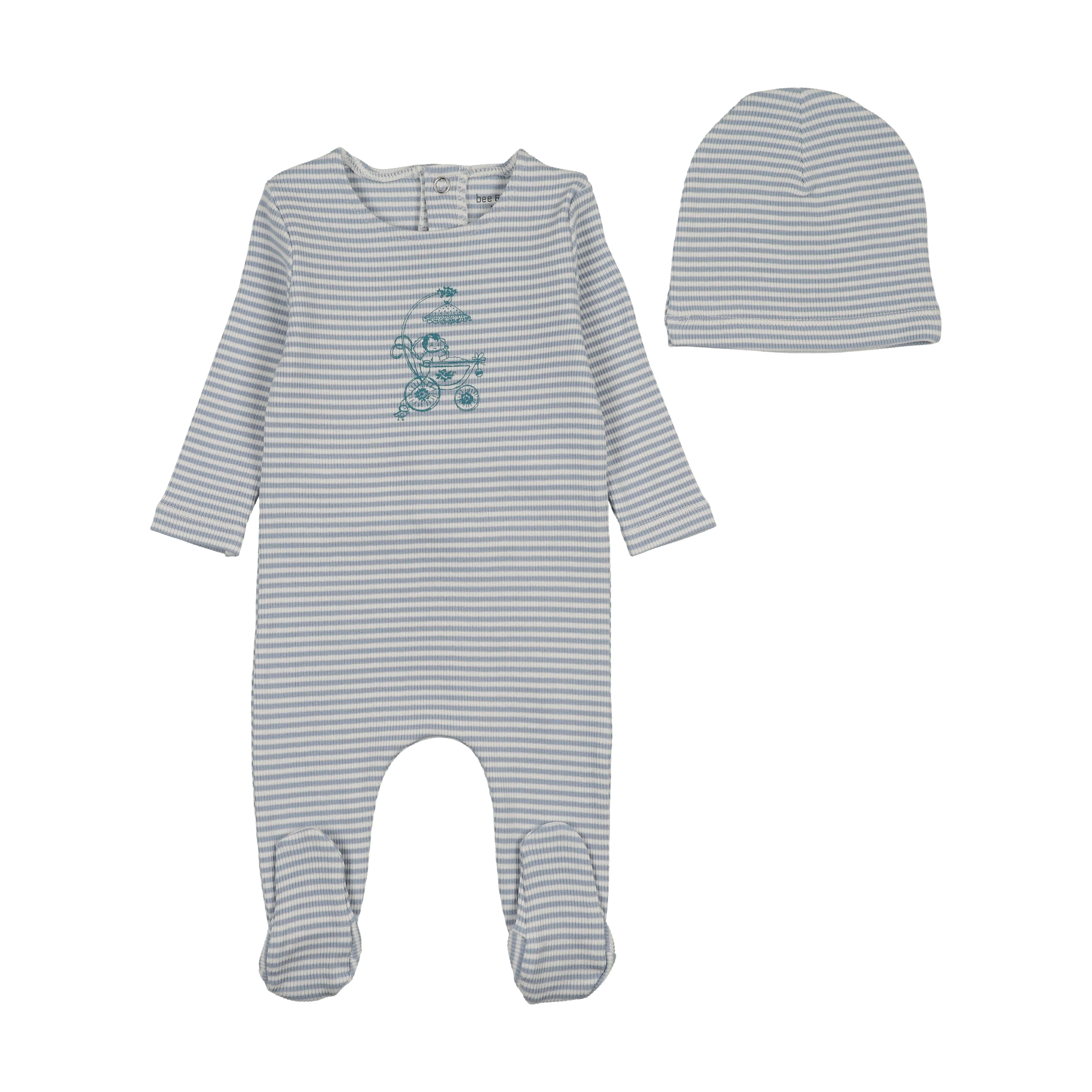 Bee & Dee Carriage Sketch Footie And Beanie - Crisp Blue