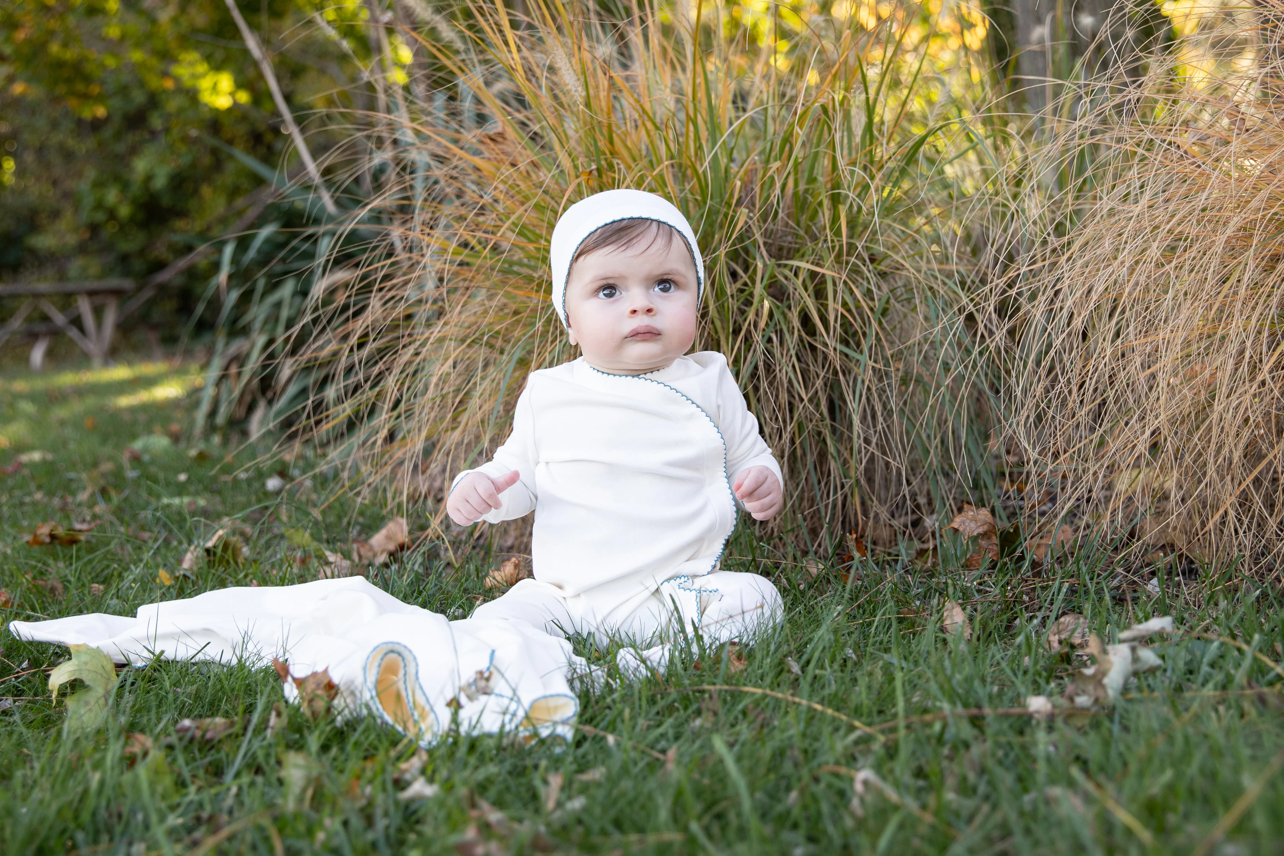 Bee & Dee Color Stitch Wrap Footie/Beanie-White Boys - Image 2