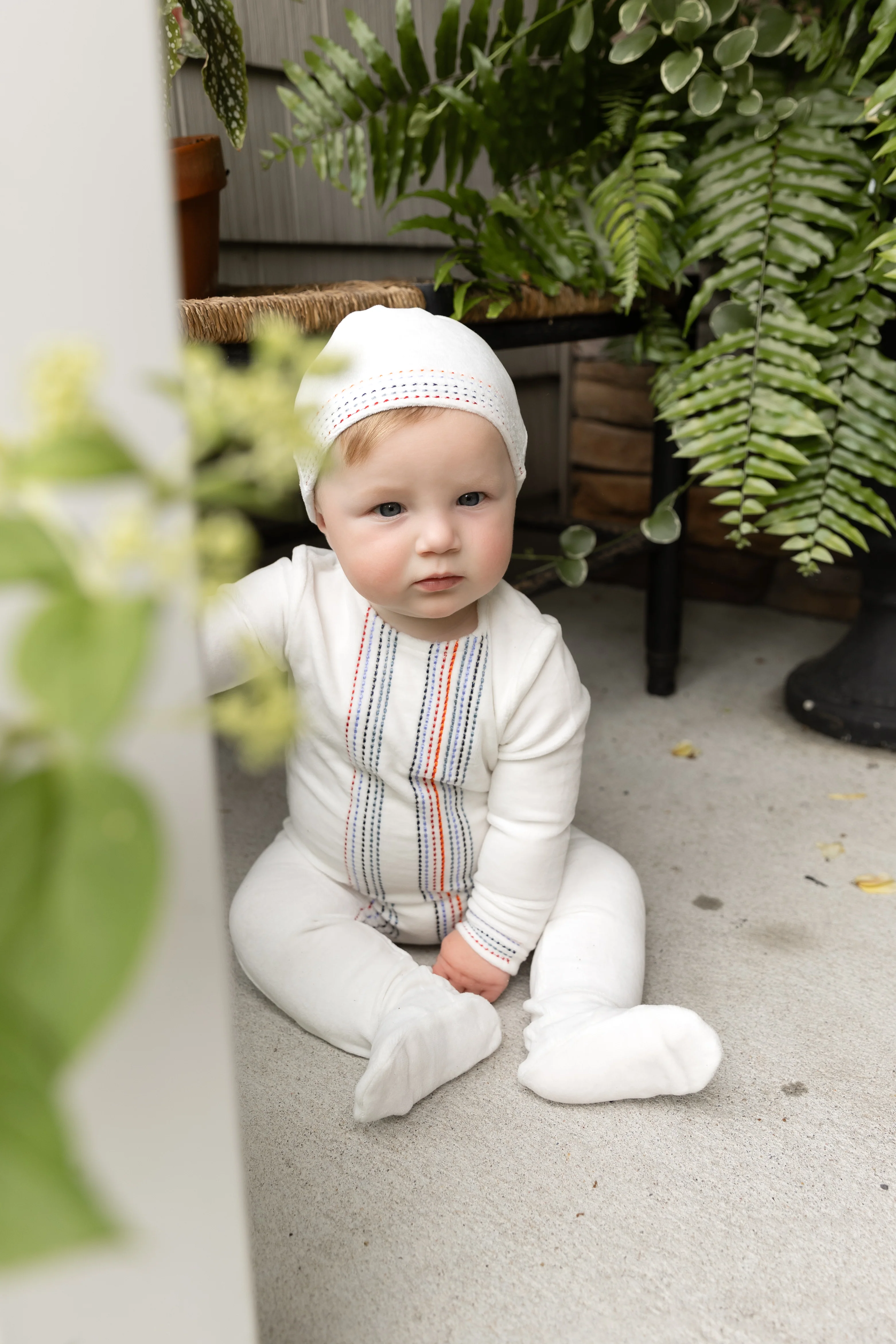 Bee & Dee Colored Stitching Footie with Beanie - Ivory - Boys - Image 2