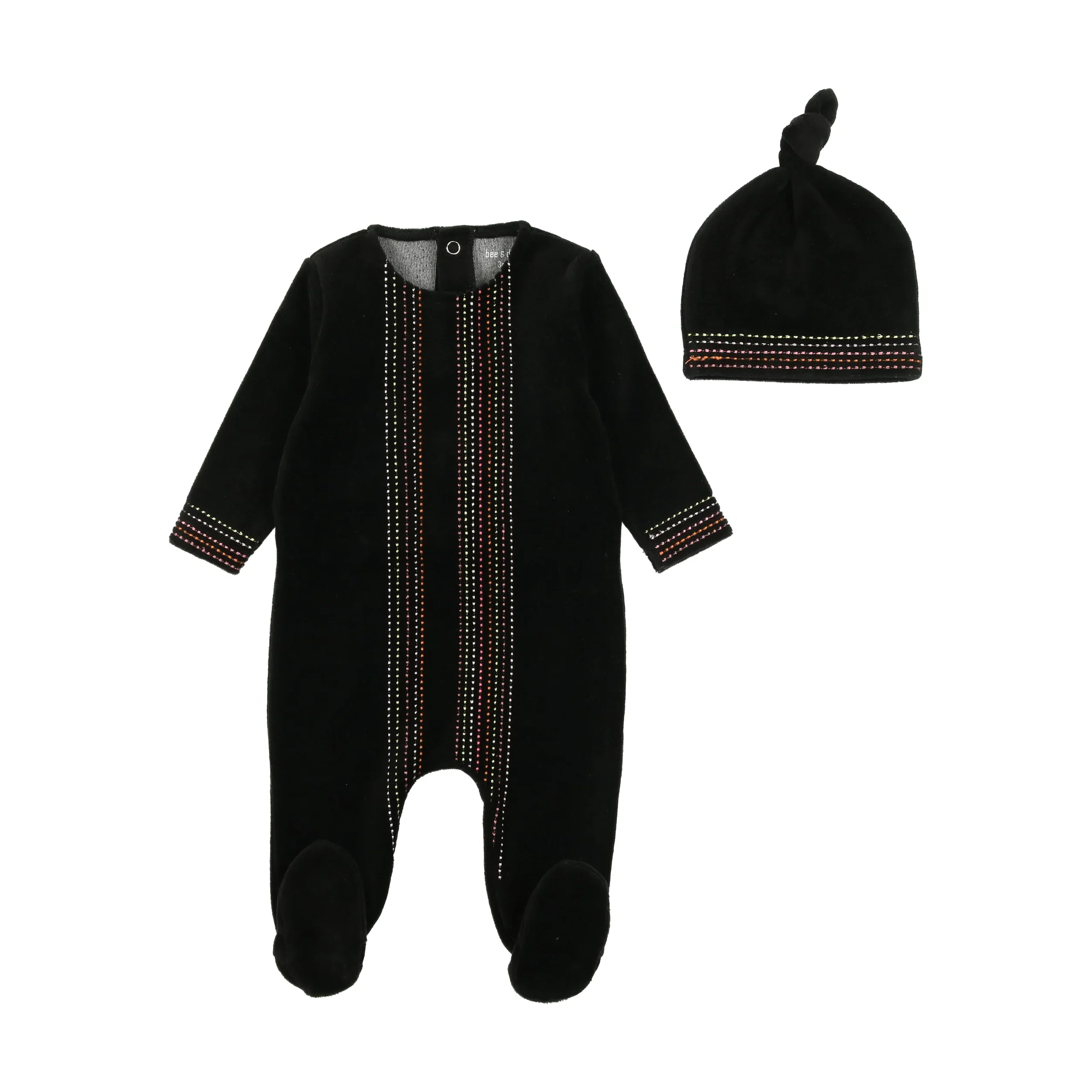 Bee & Dee Coloured Stitching Footie with Beanie - Black - Girls