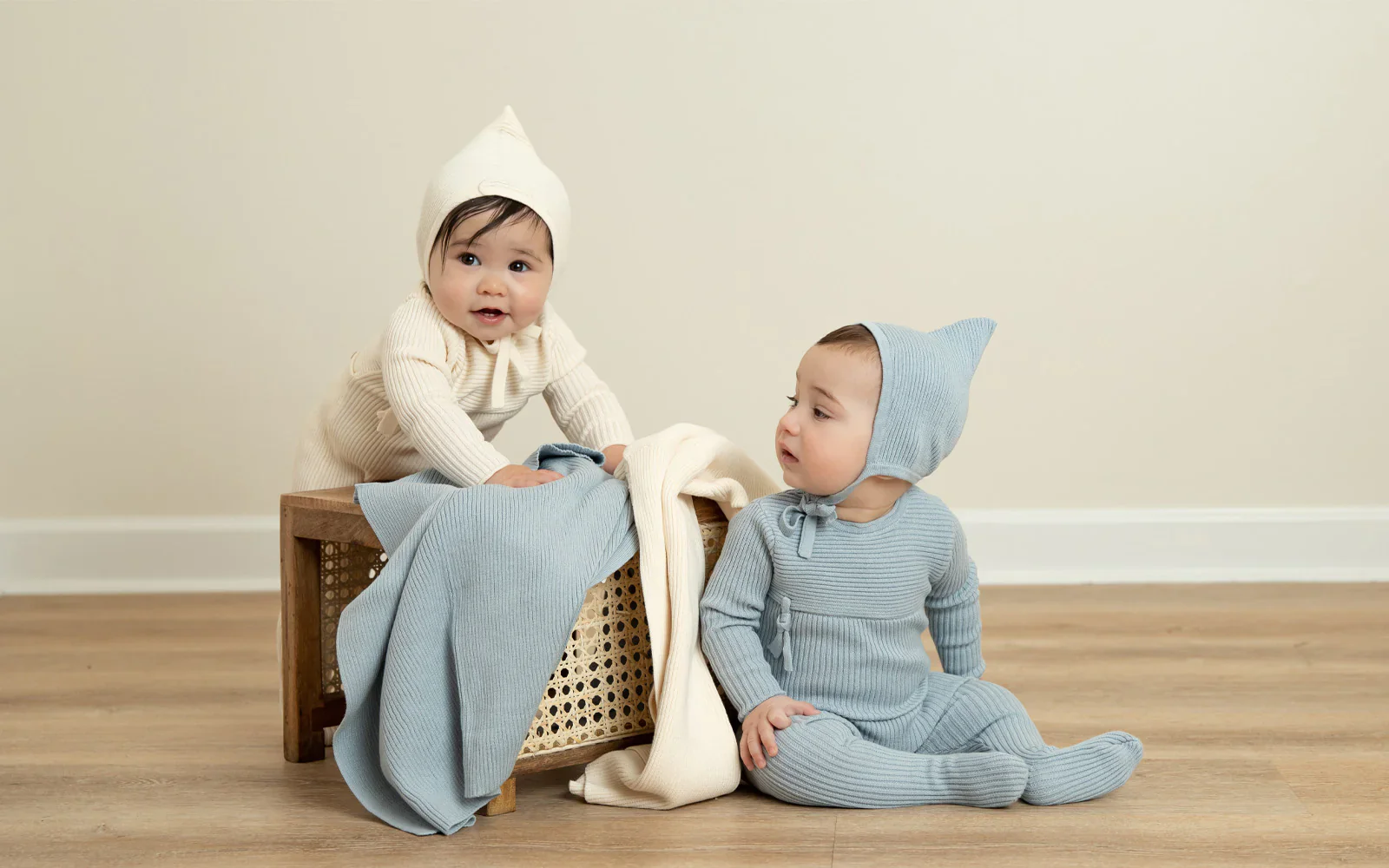 Bee & Dee Combination Knit Footie with Bonnet-Sky Blue - Image 2
