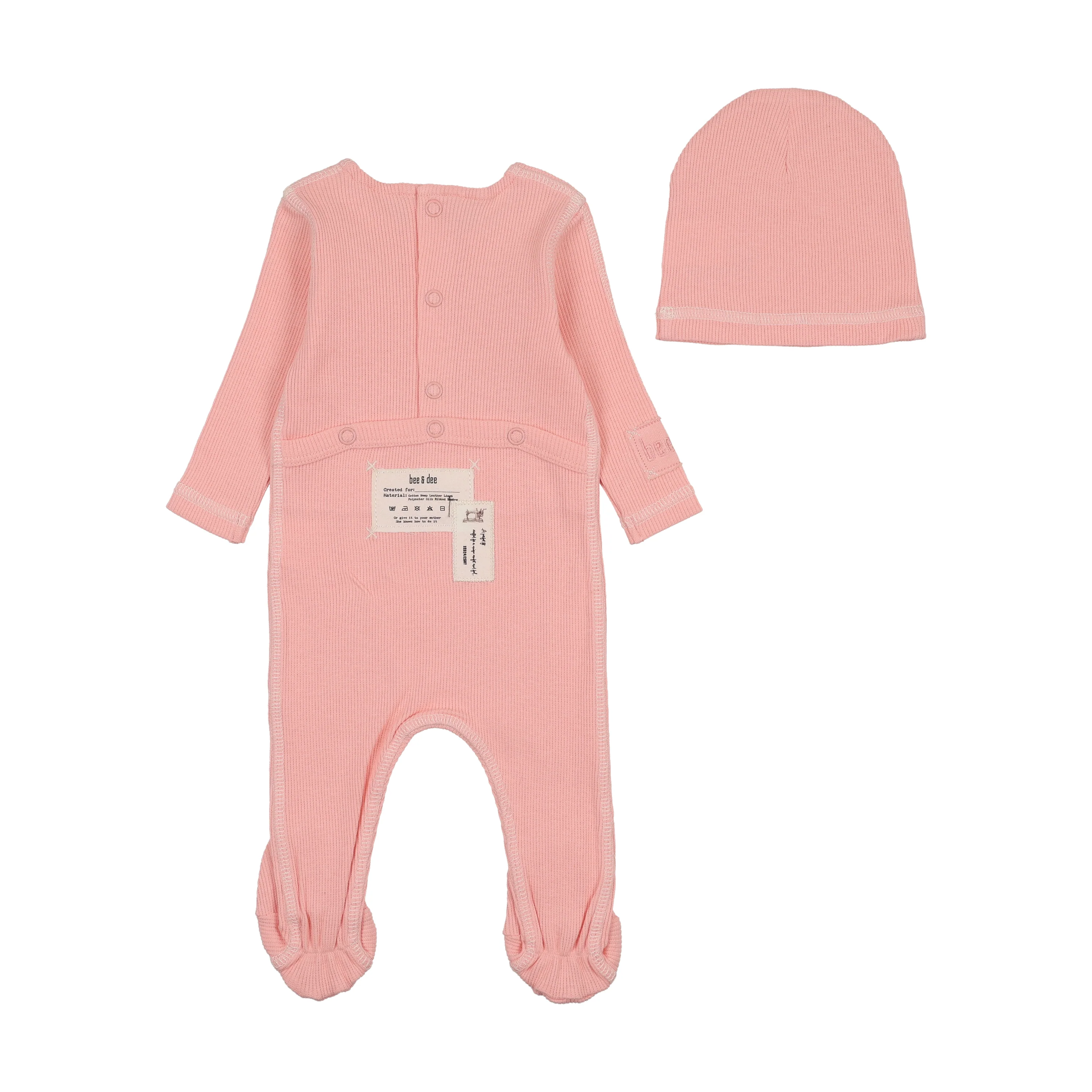Bee & Dee Contrast Footie And Beanie - Coral - Image 2