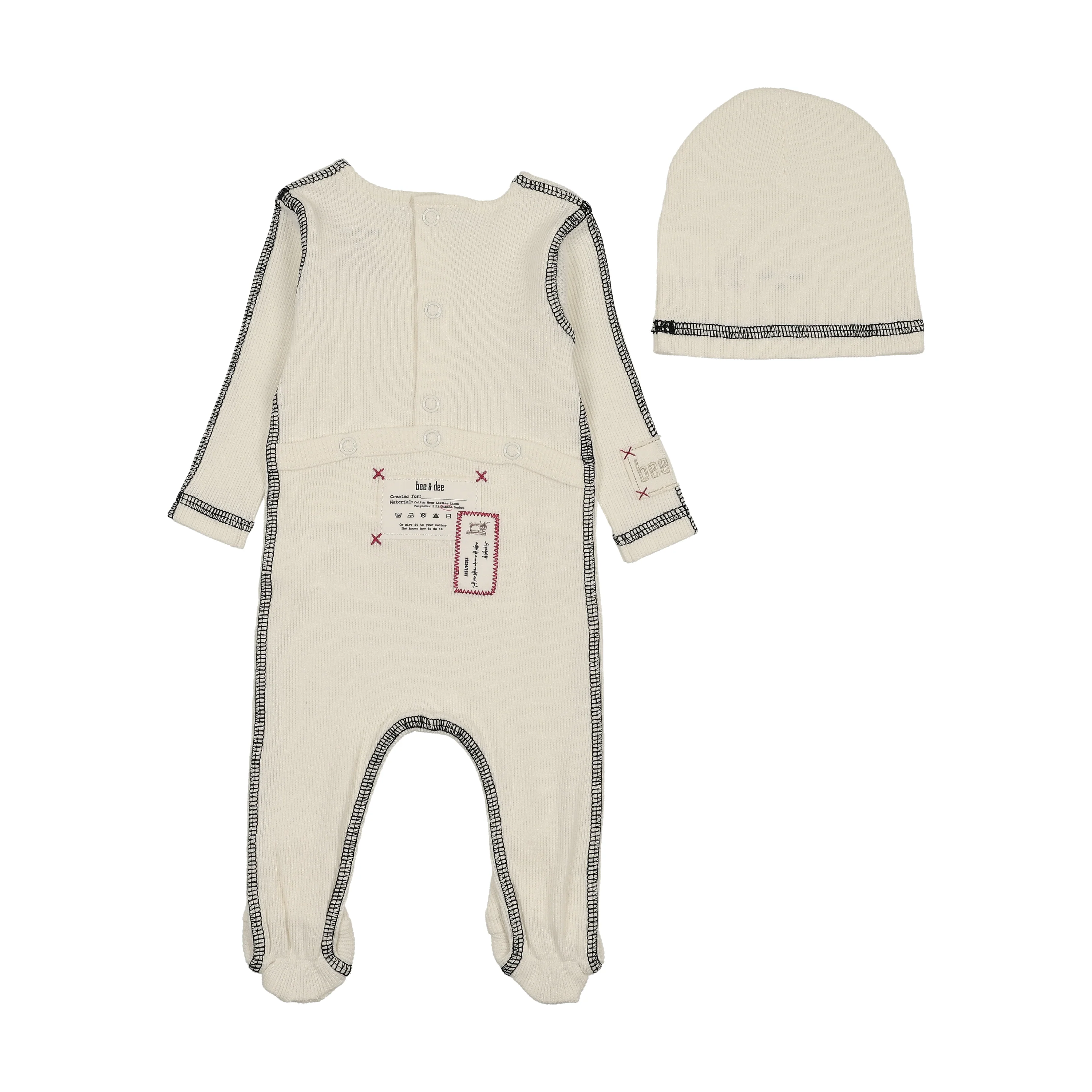 Bee & Dee Contrast Footie And Beanie - Cream - Image 2