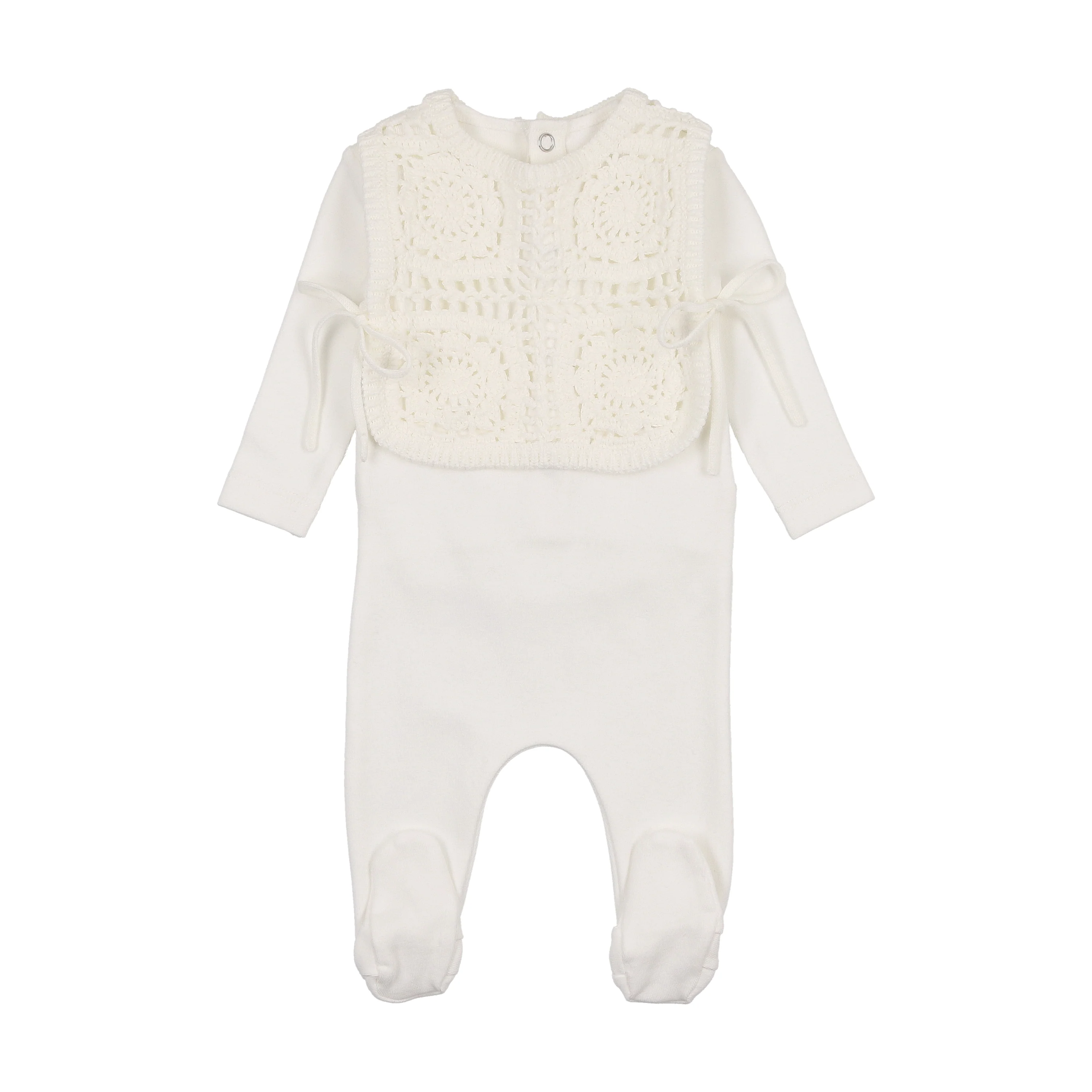 Bee & Dee Crochet Pullover Vest Footie & Bonnet - White