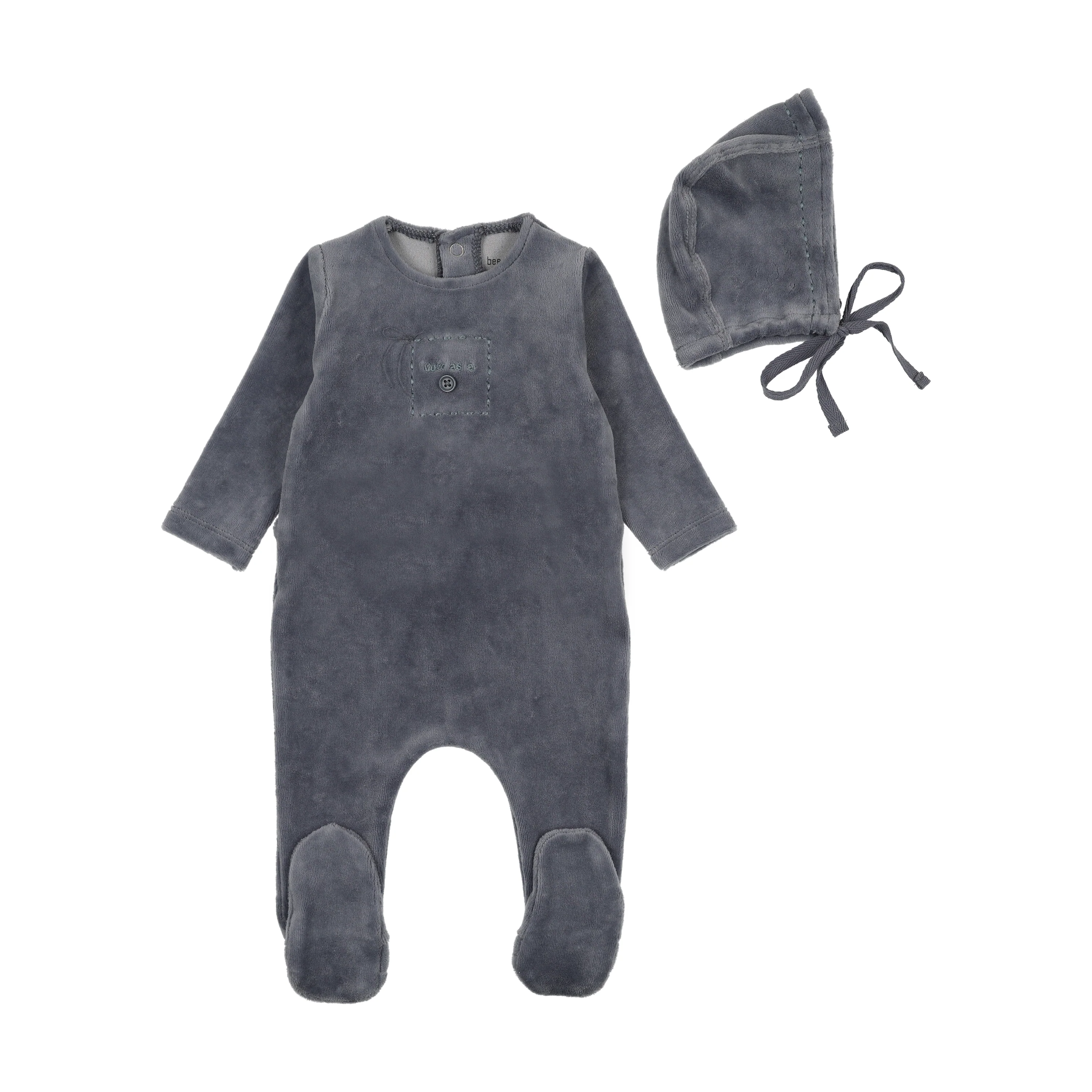Bee & Dee Cute As A Button Footie And Bonnet - Blue Horizon