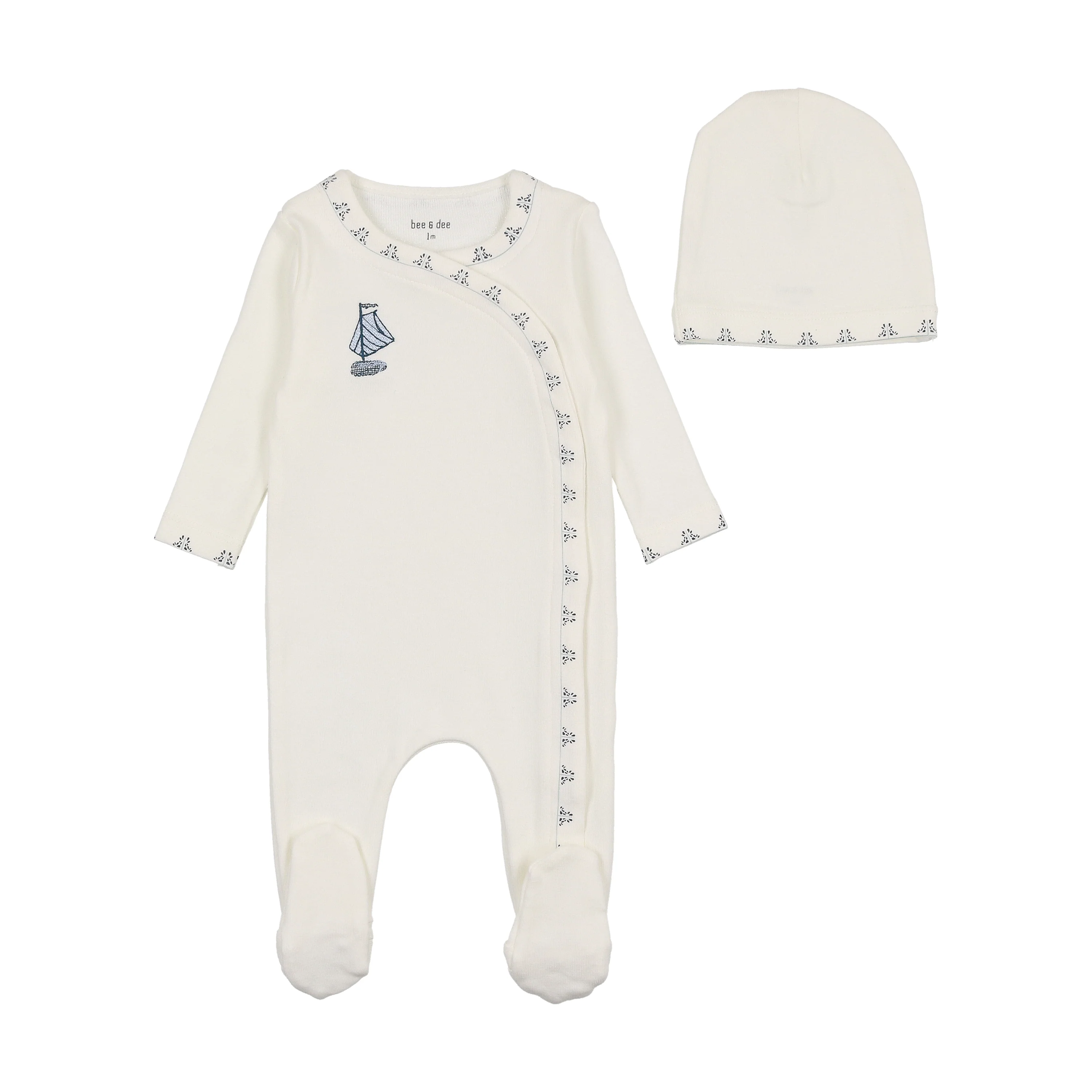 Bee & Dee Dutch Baby Boy Footie & Beanie - Chalk White