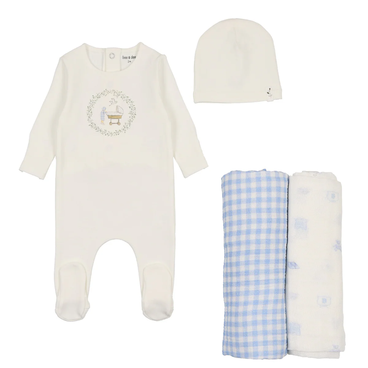 Bee & Dee Gingham Cradle Boys 3PC Set - Arctic White