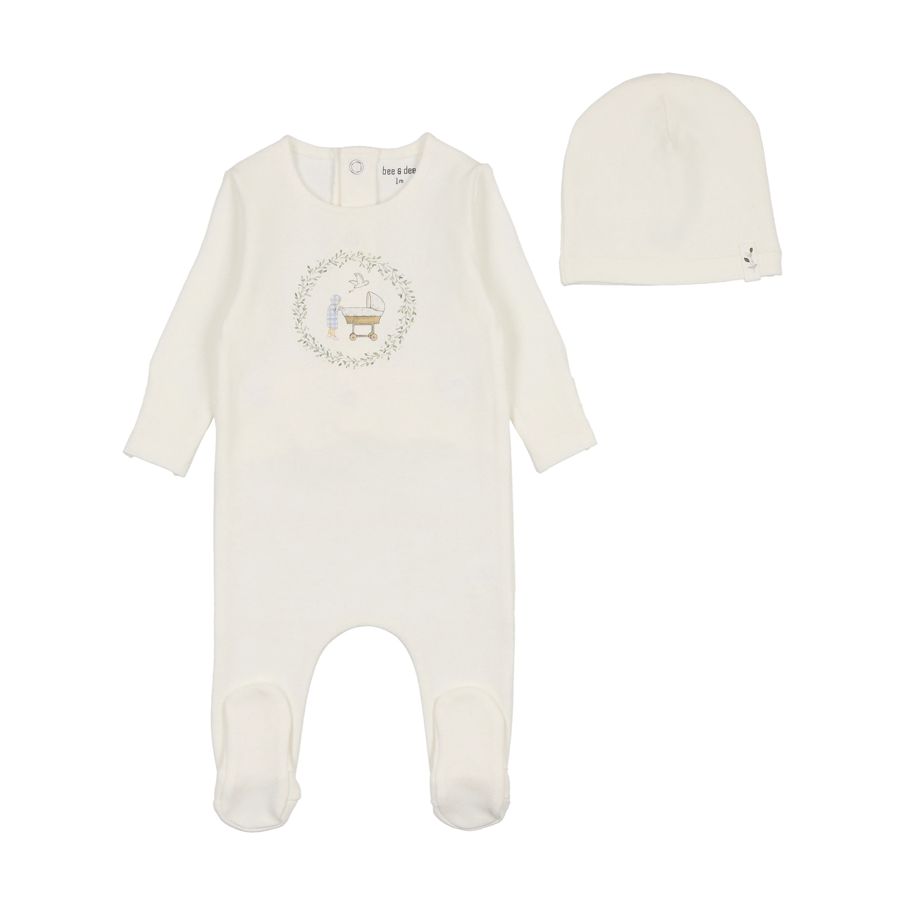 Bee & Dee Gingham Cradle Boys Footie & Beanie - Arctic White