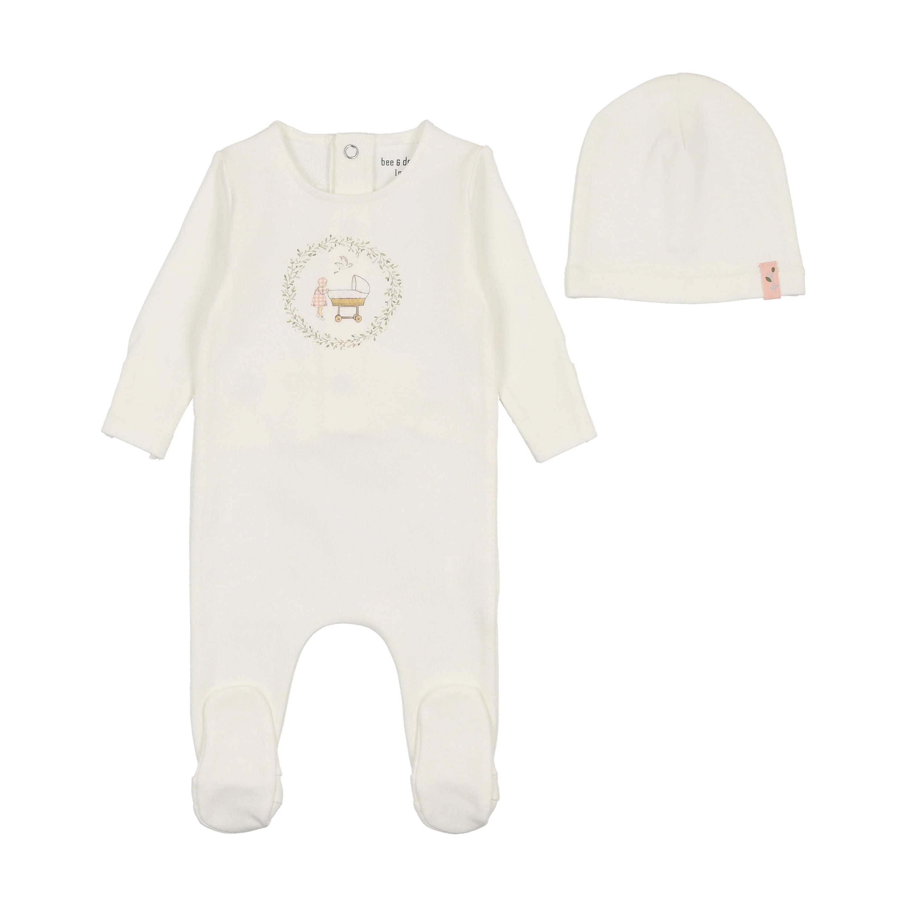 Bee & Dee Gingham Cradle Girls Footie & Beanie - Arctic White