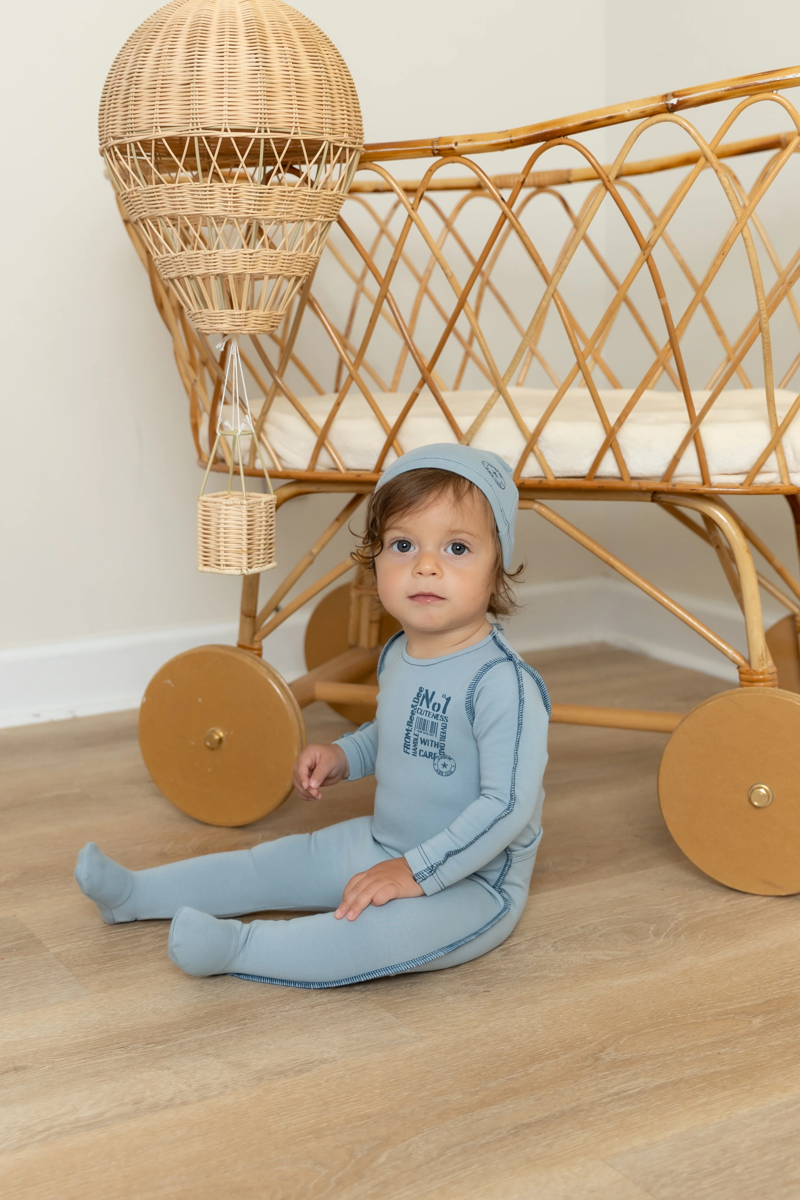 Bee & Dee Little Imprint Footie And Beanie - Antique Blue - Image 2