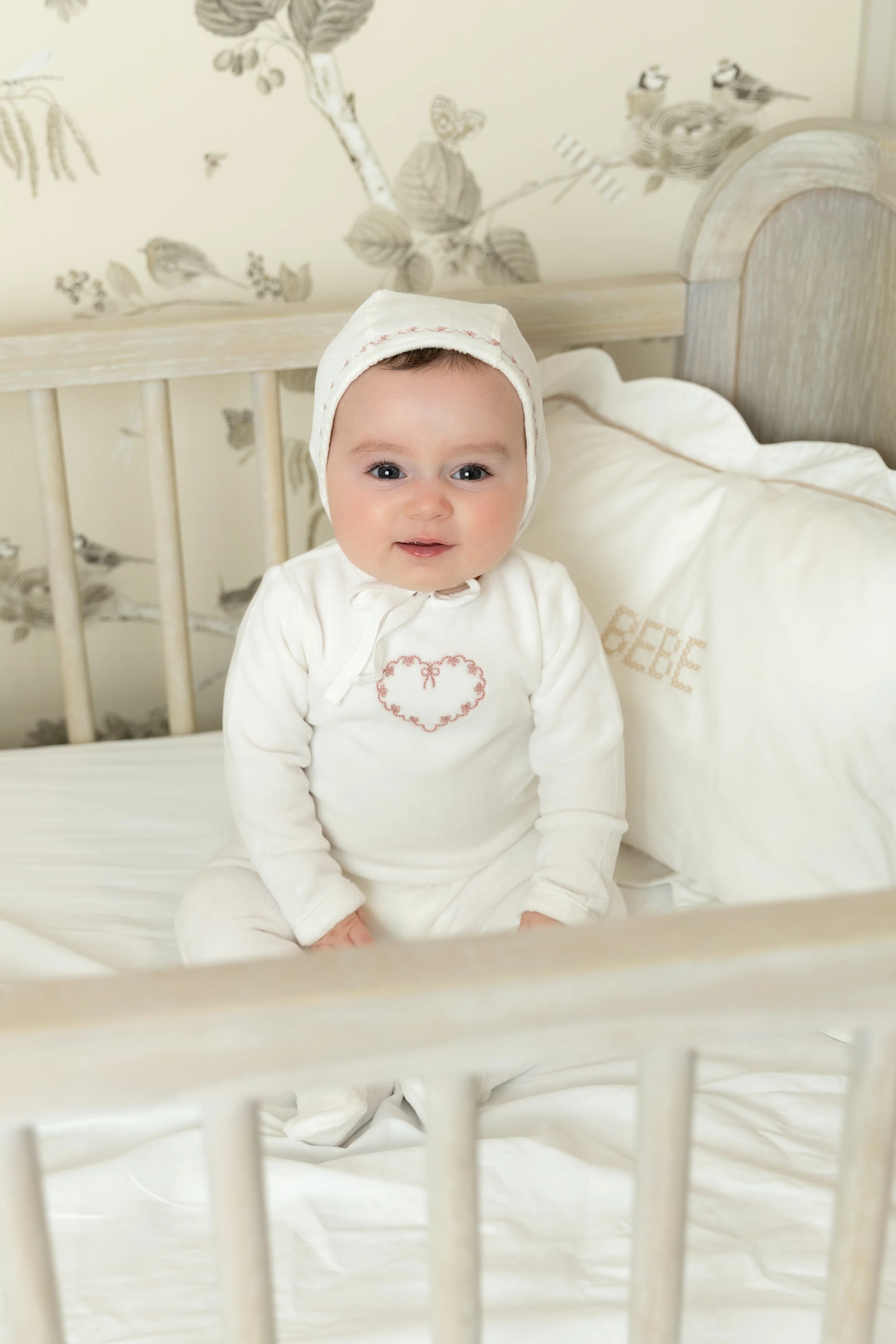 Bee & Dee Lovely Loops Velour Footie And Bonnet - Chalk White Girls - Image 2