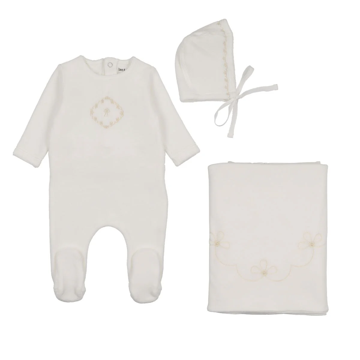 Bee & Dee Lovely Loops Velour Layette Set - Chalk White Boys
