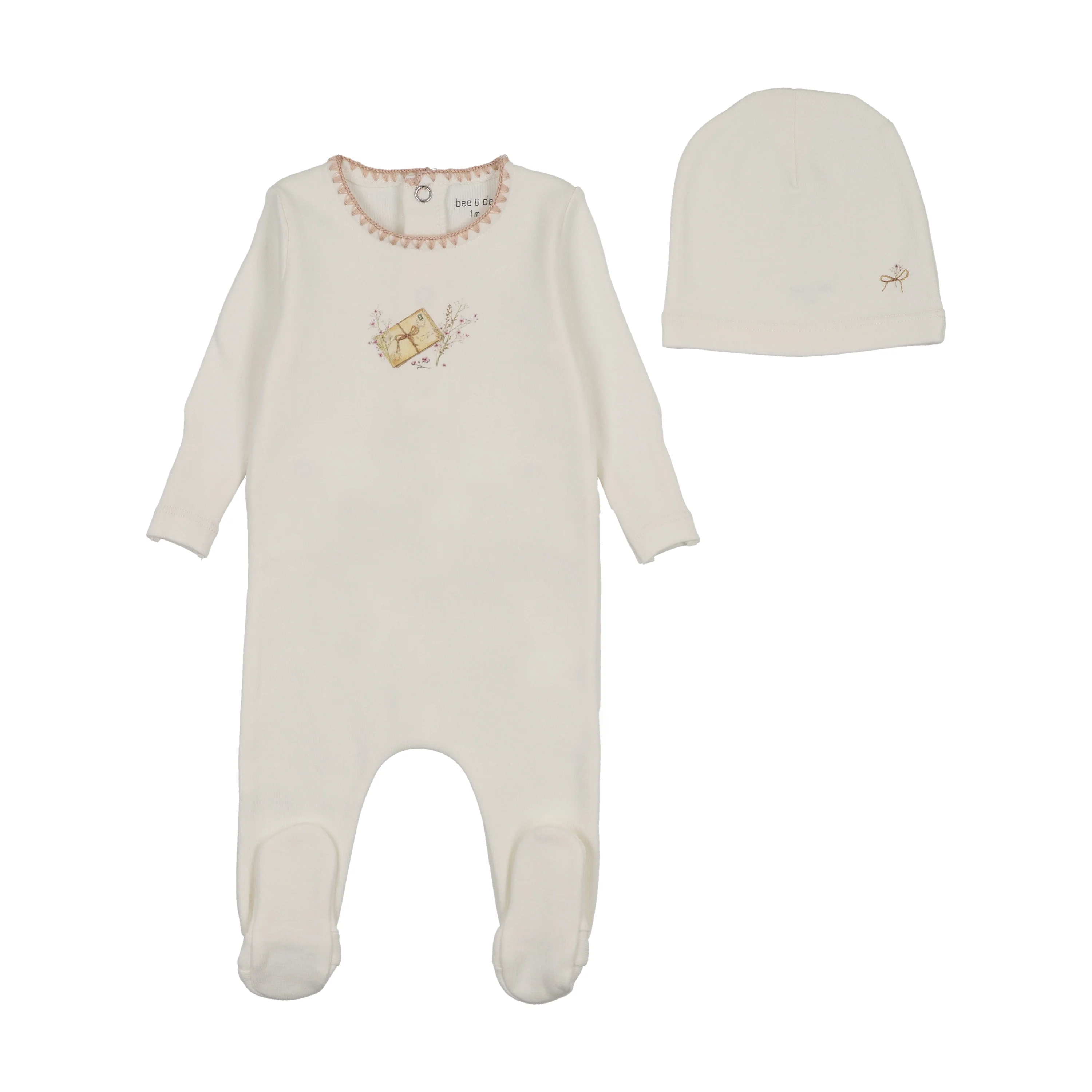 Bee & Dee Mail And Flowers Footie And Beanie - Chalk White Girls