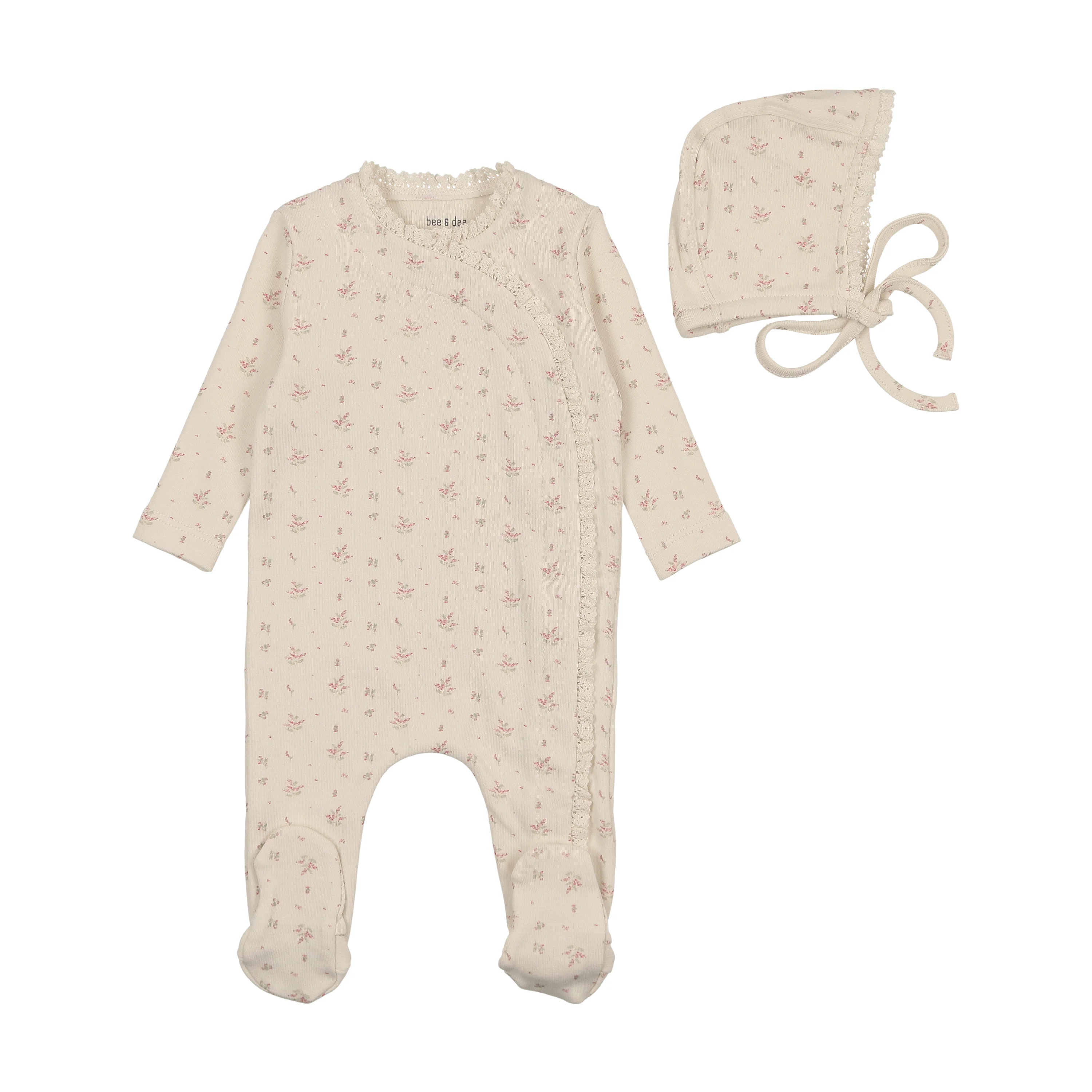 Bee & Dee Sweet Blossoms Girls  Footie & Bonnet - Shadow White