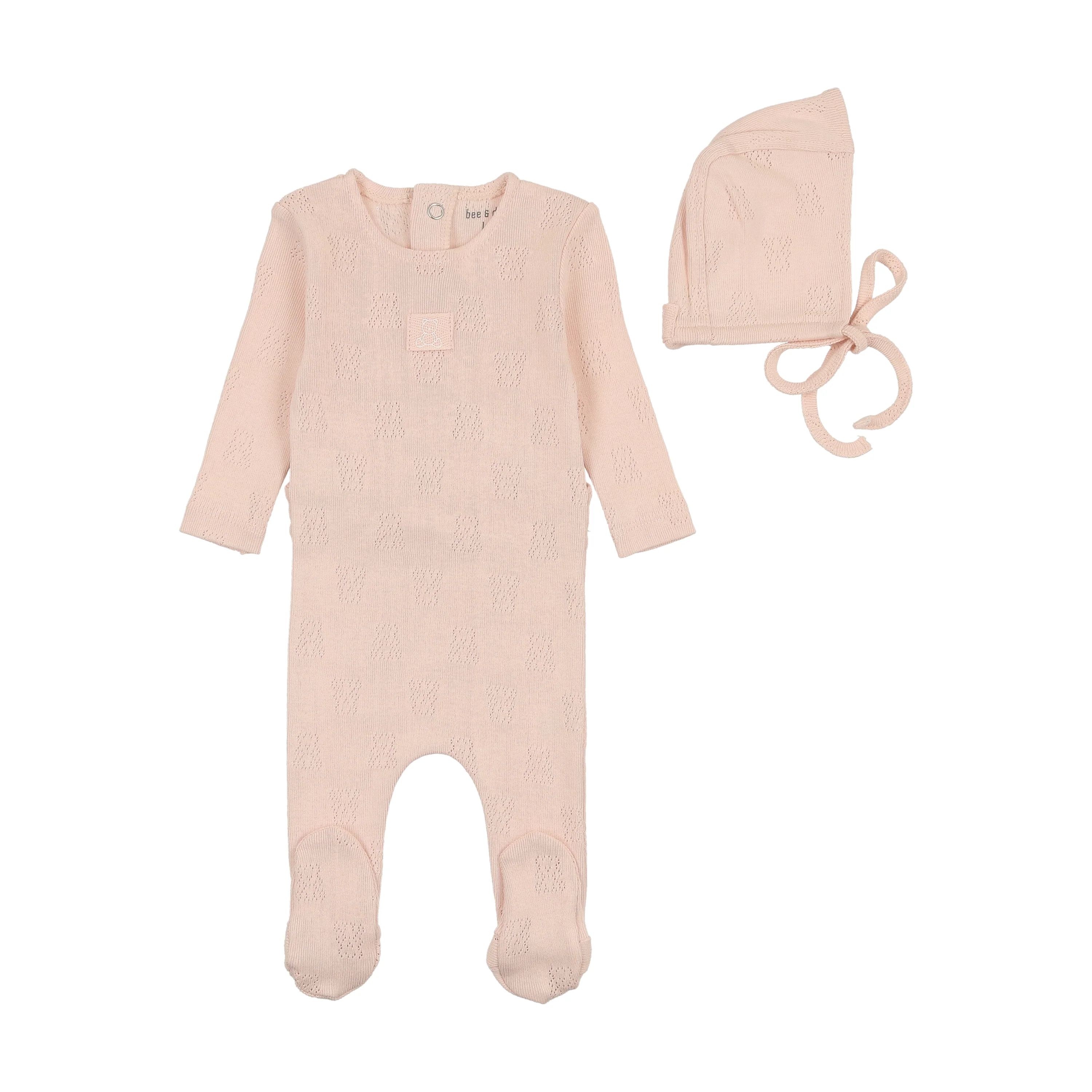 Bee & Dee Petit Ours Pointelle Footie & Bonnet - Champagne Pink