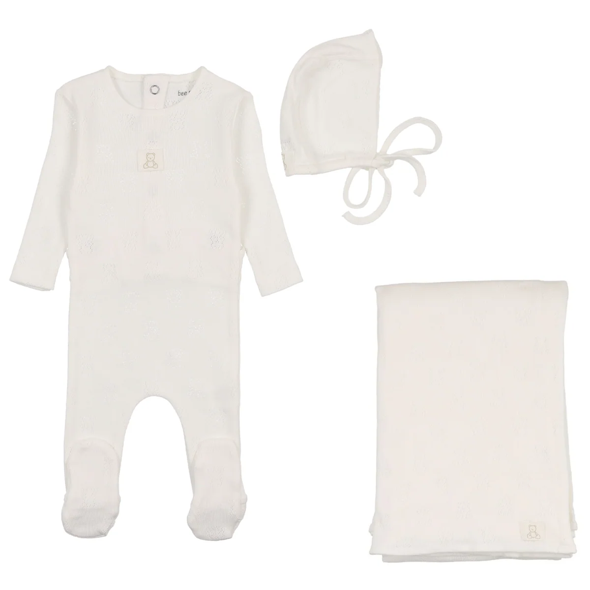 Bee & Dee Petit Ourse Pointelle 3PC Set - Chalk White