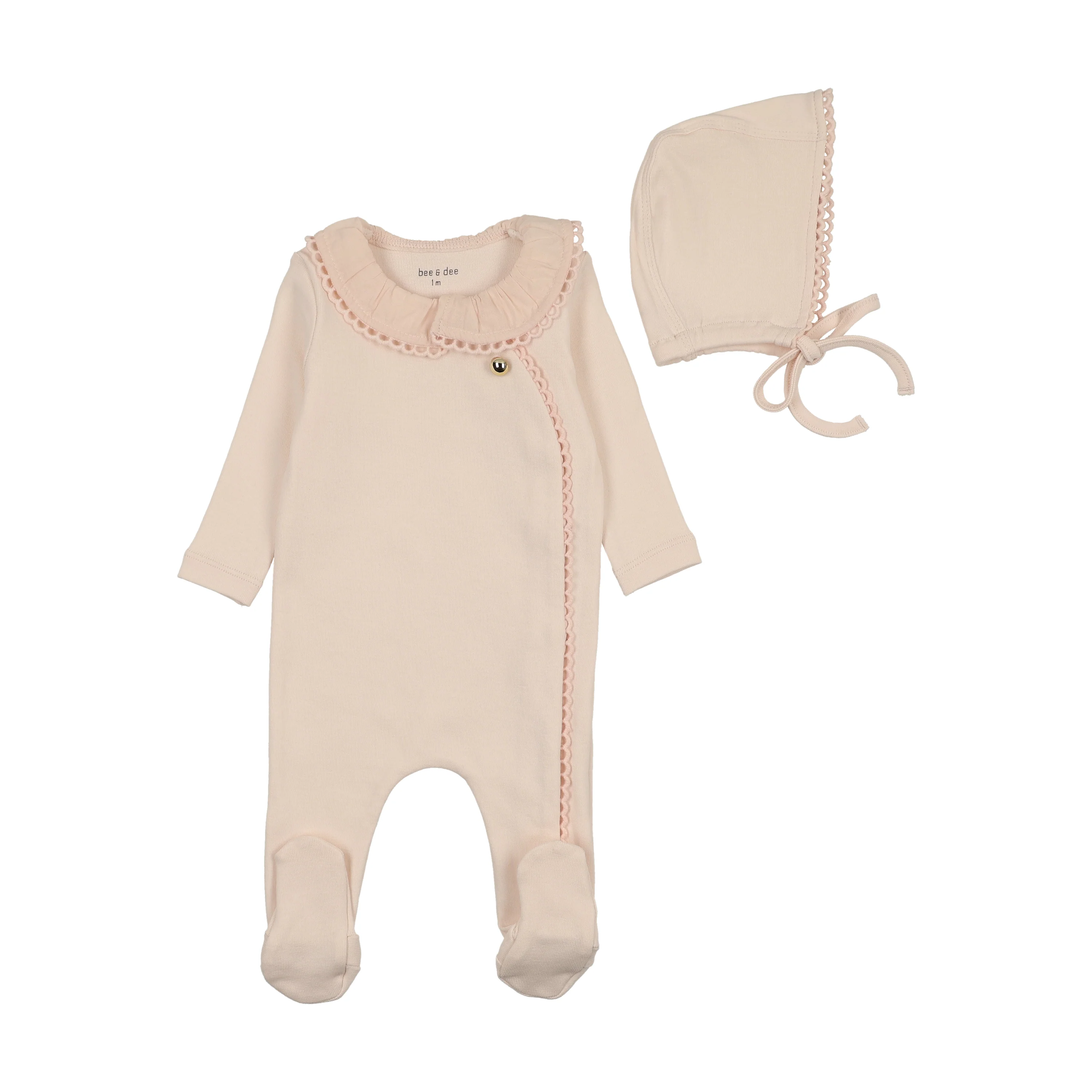 Bee & Dee Pleated Collar Footie And Bonnet - Pinkalicious