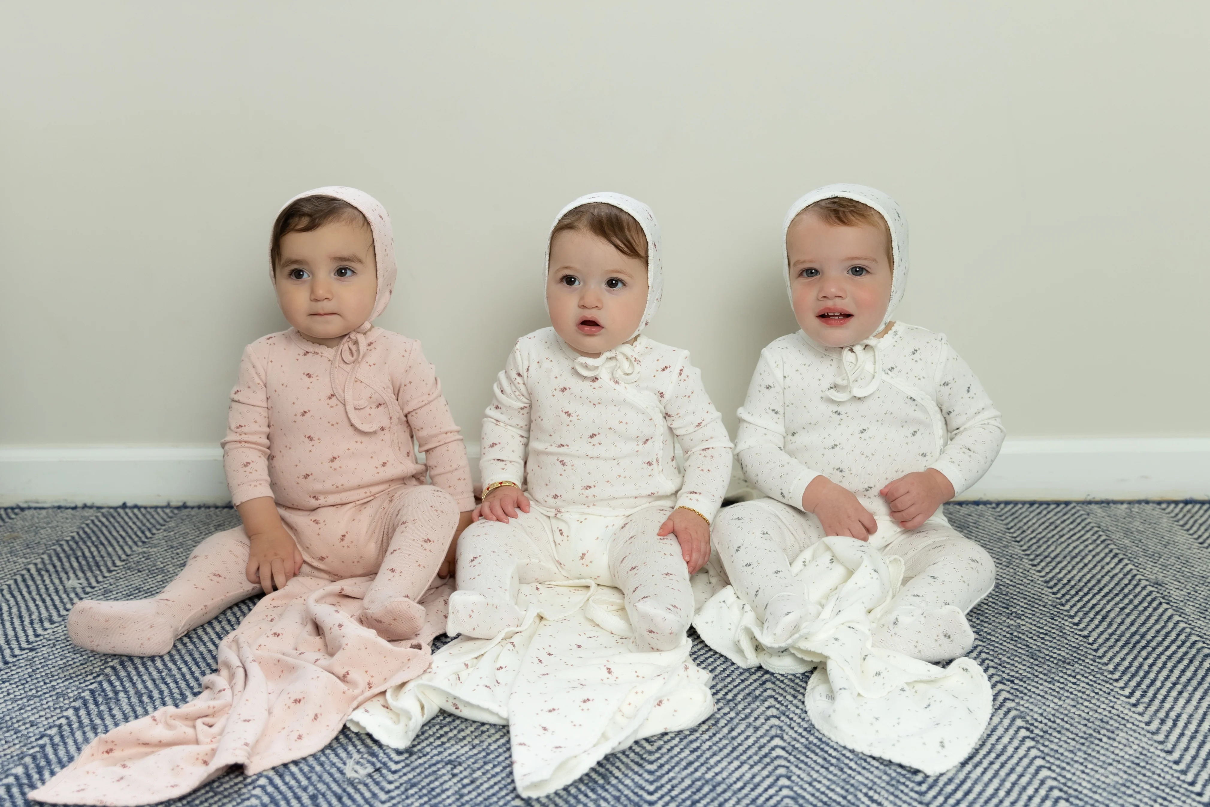 Bee & Dee Pointelle Pretty Petals Footie And Bonnet - Ivory Boys - Image 2