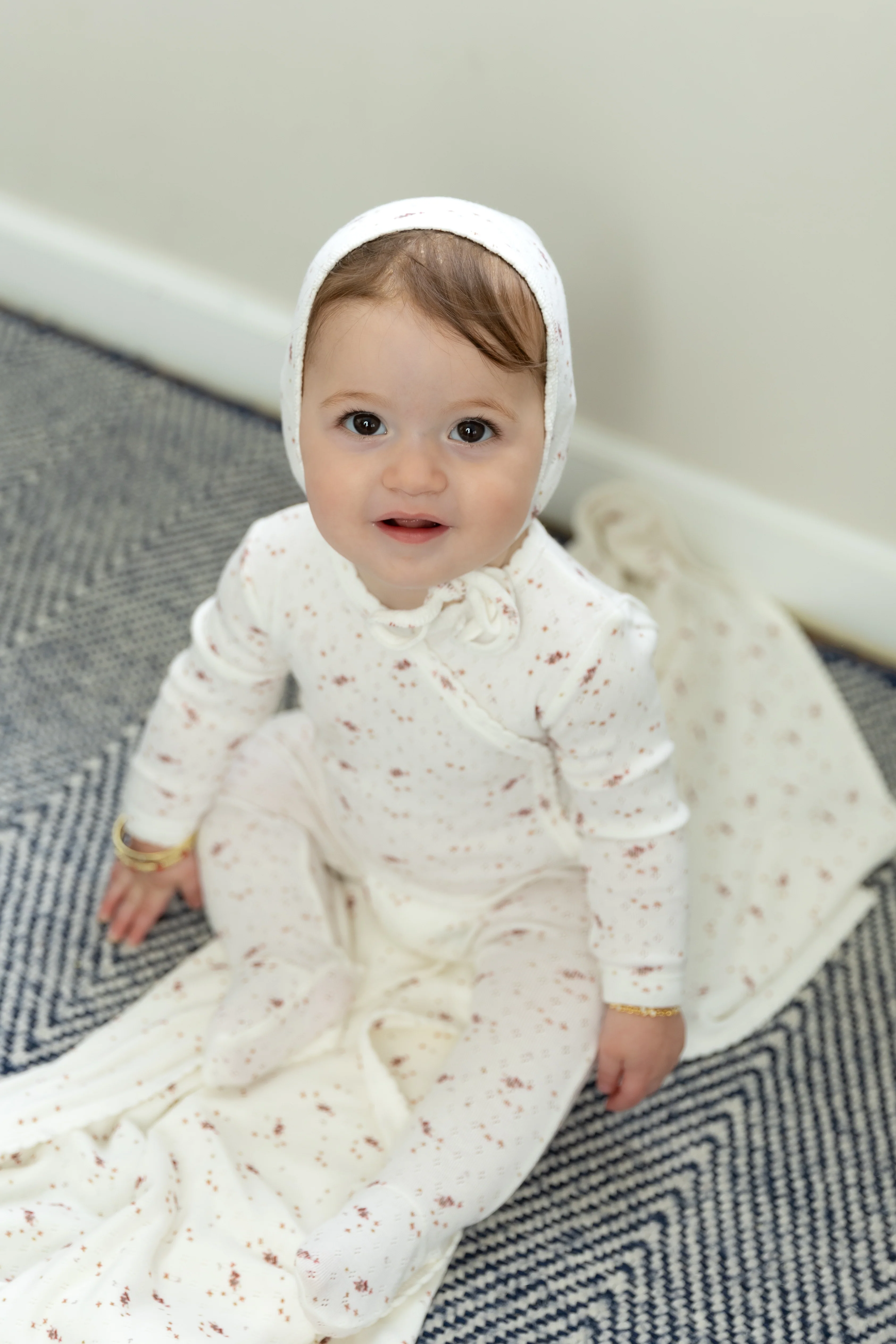 Bee & Dee Pointelle Pretty Petals Footie And Bonnet - Ivory Girls - Image 2