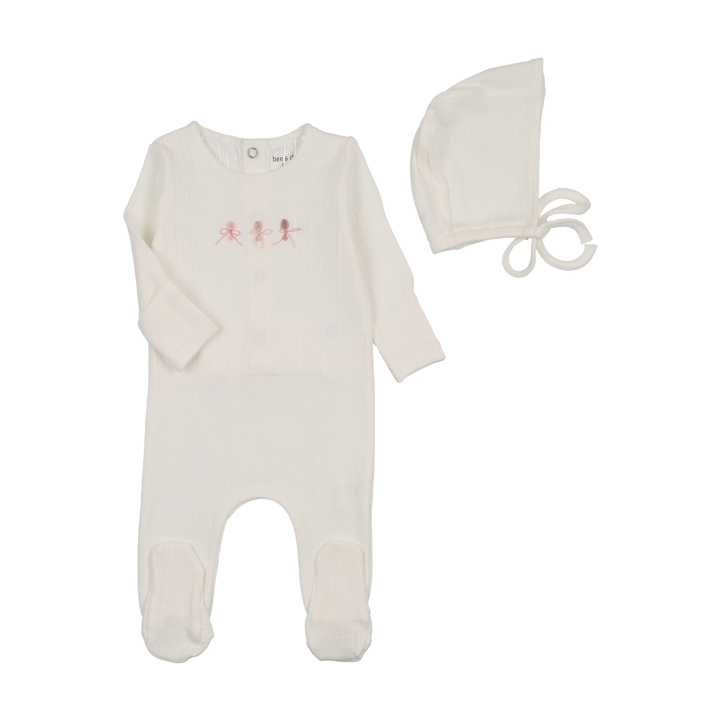 Bee & Dee Rattles Pointelle Footie And Bonnet - Chalk White Girls