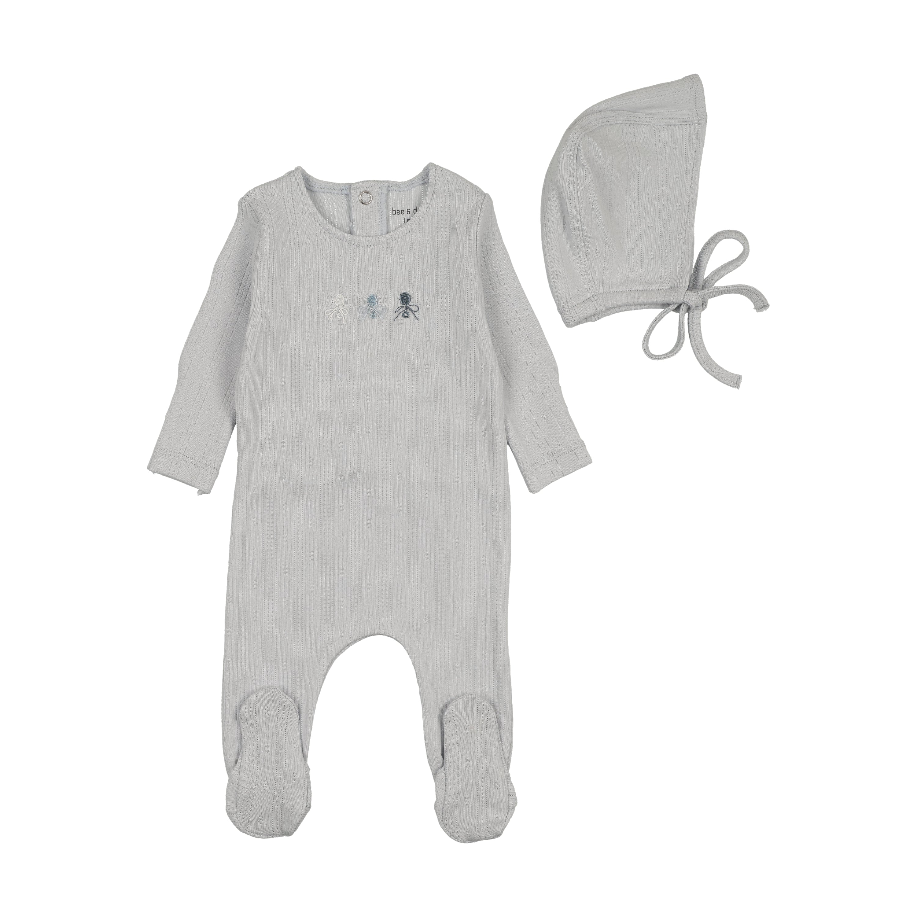 Bee & Dee Rattles Pointelle Footie And Bonnet - Sky Blue