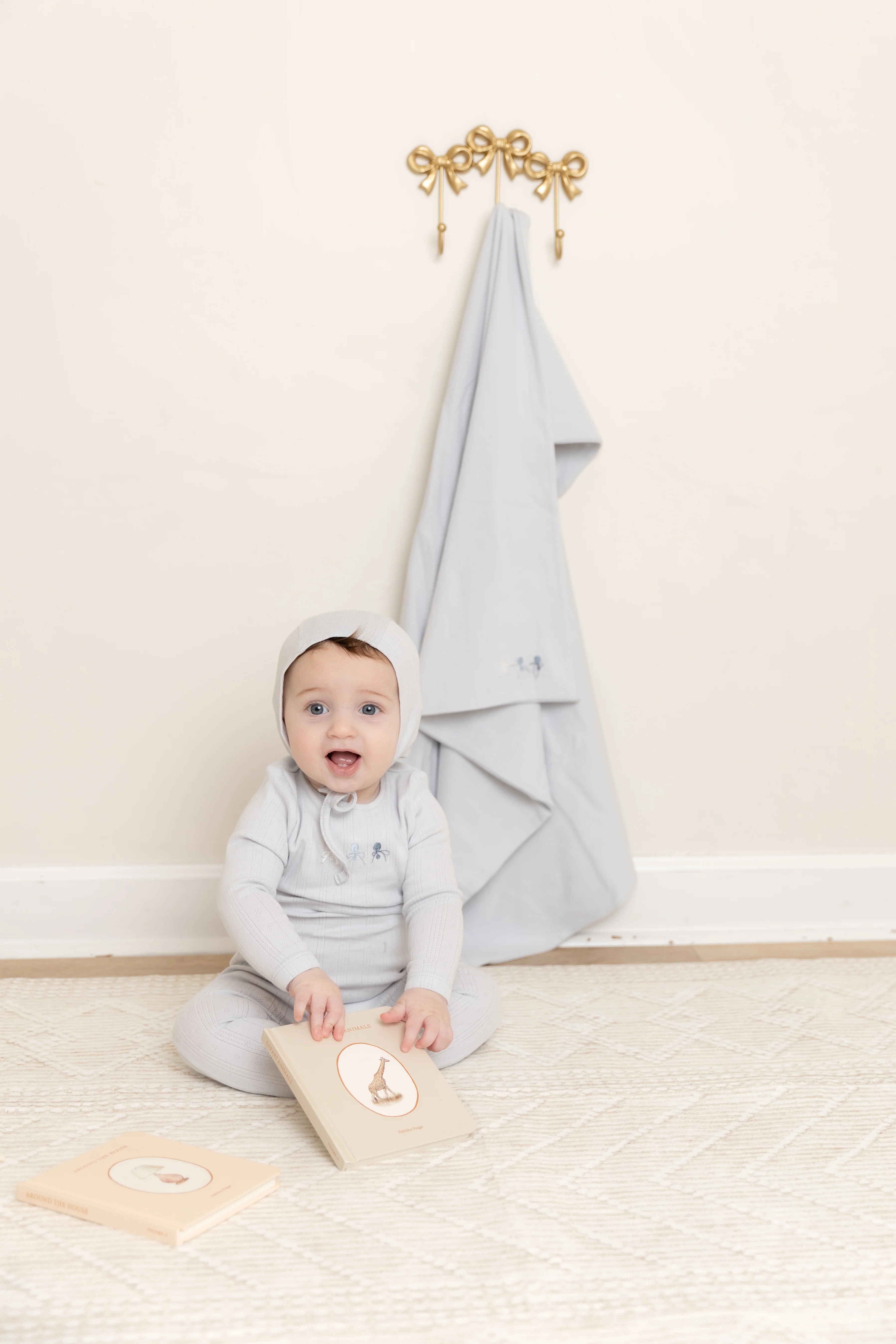 Bee & Dee Rattles Pointelle Footie And Bonnet - Sky Blue - Image 2