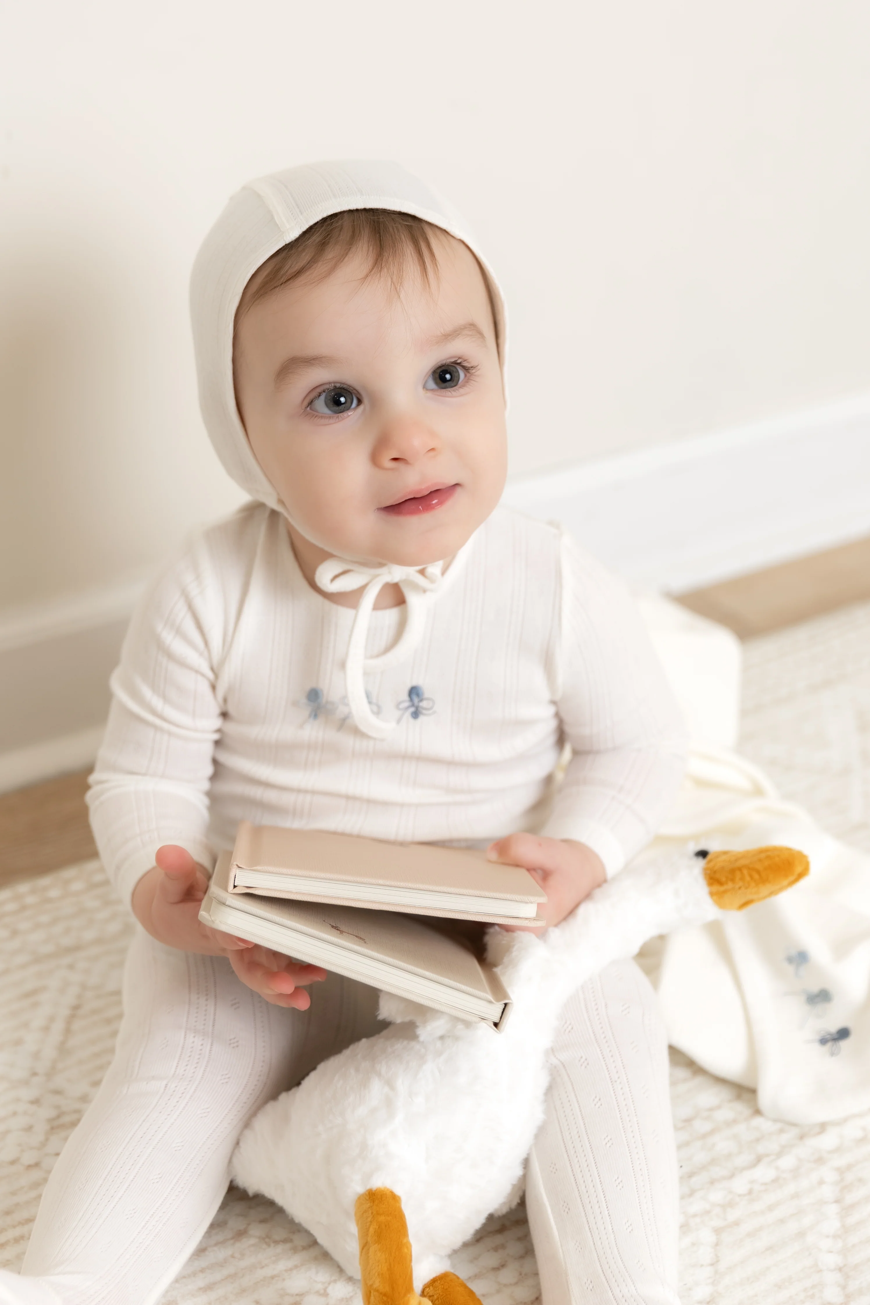 Bee & Dee Rattles Pointelle Layette Set - Chalk White Boys - Image 2