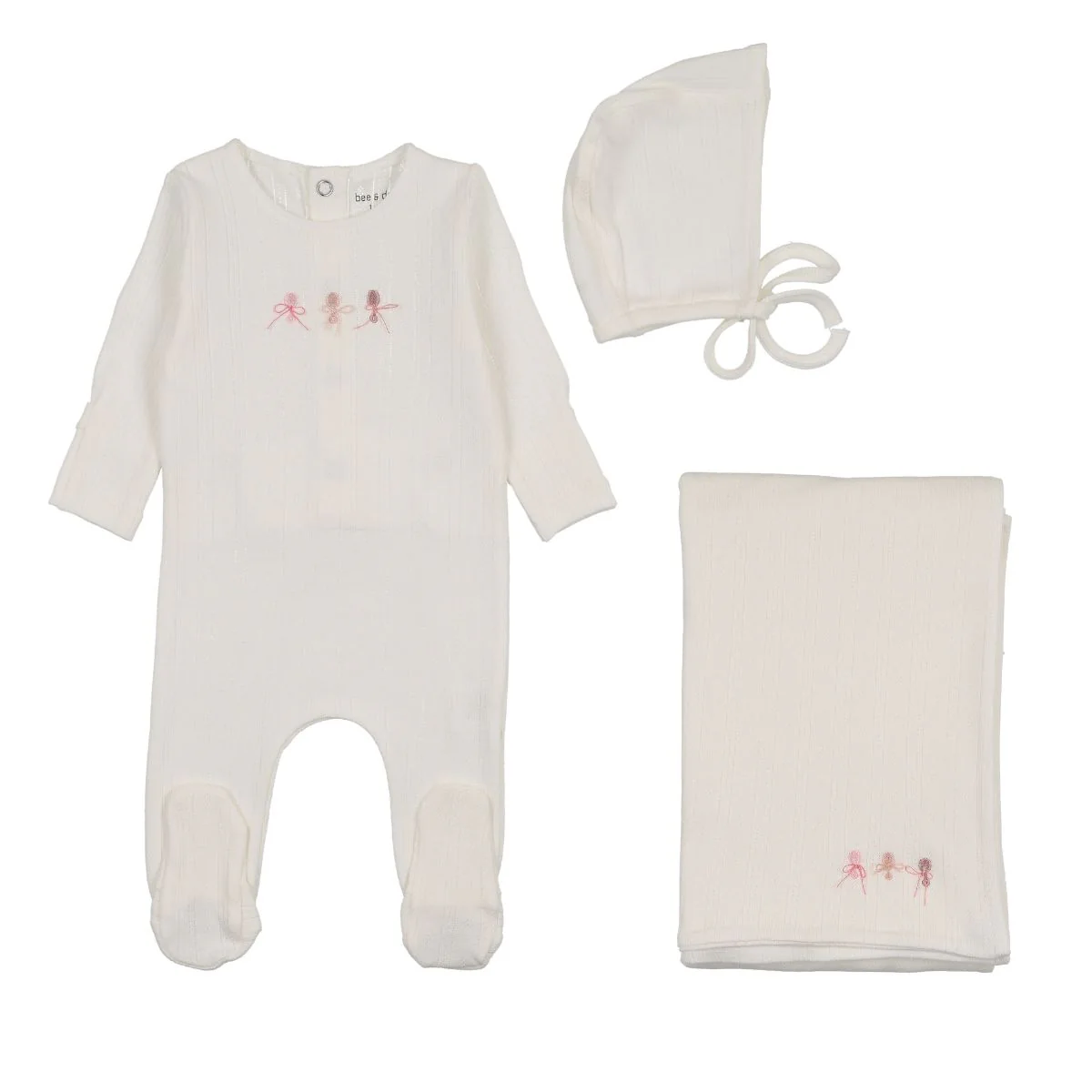 Bee & Dee Rattles Pointelle Layette Set - Chalk White Girls