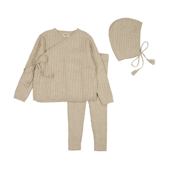 Bee & Dee Soft Cable Knit Layette Outfit And Bonnet - Oat - Image 2